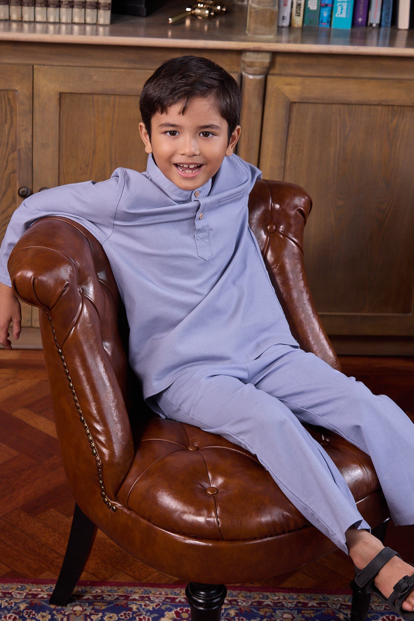 The Warisan Raya Boy Baju Melayu Set Stone Blue - Umbi