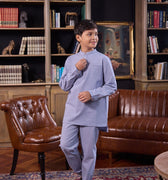 The Warisan Raya Boy Baju Melayu Set Stone Blue - Umbi
