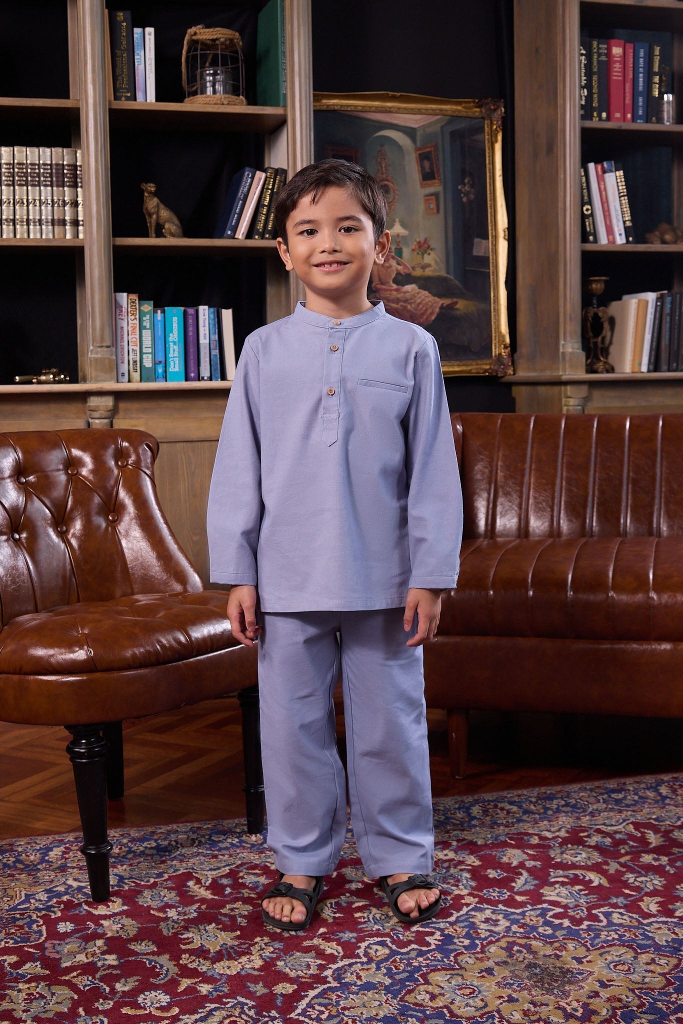 The Warisan Raya Boy Baju Melayu Set Stone Blue - Umbi