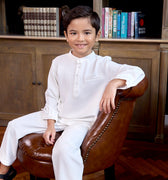The Warisan Raya Boy Baju Melayu Set White - Umbi
