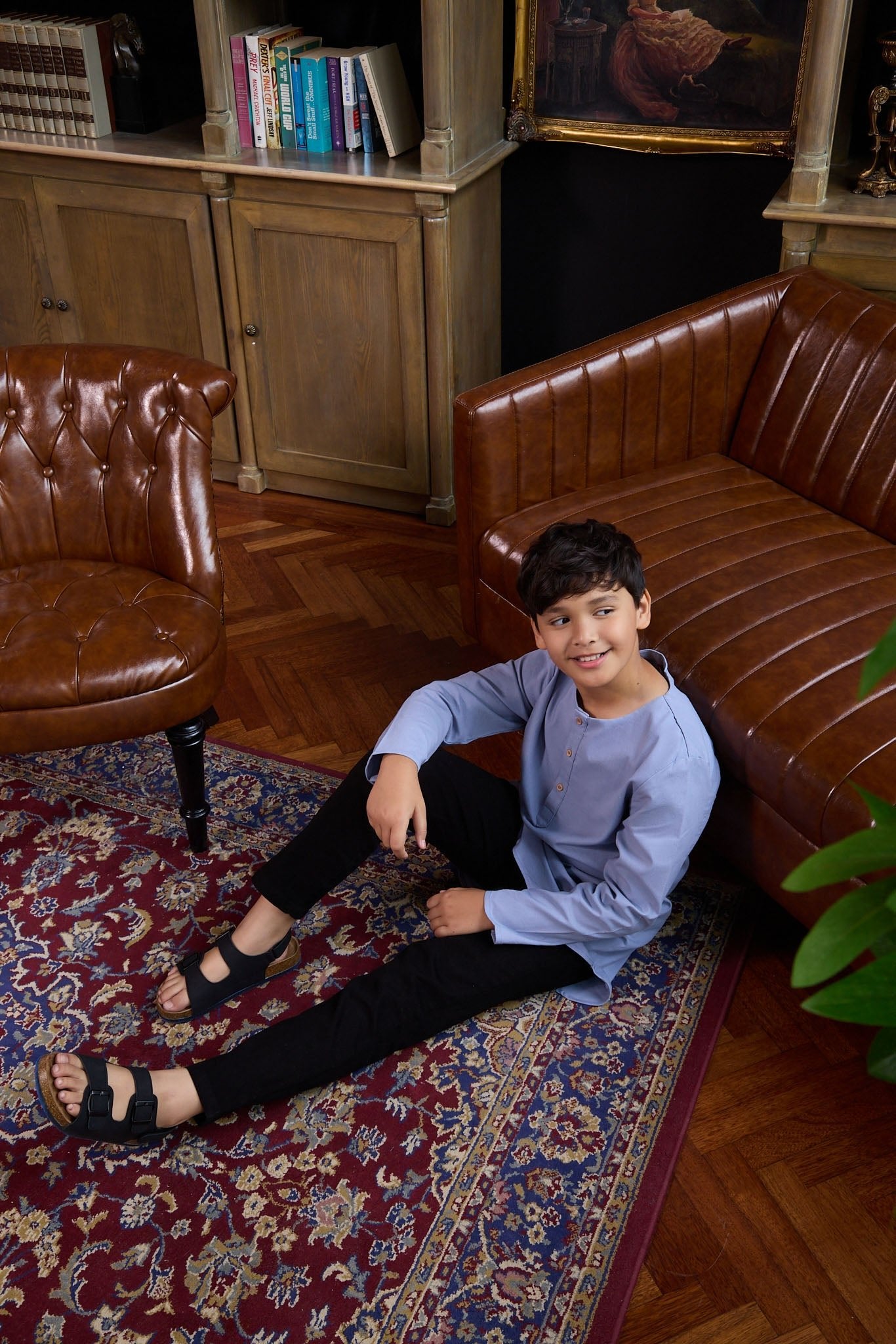 The Warisan Raya Boy Kurta Top Stone Blue - Umbi