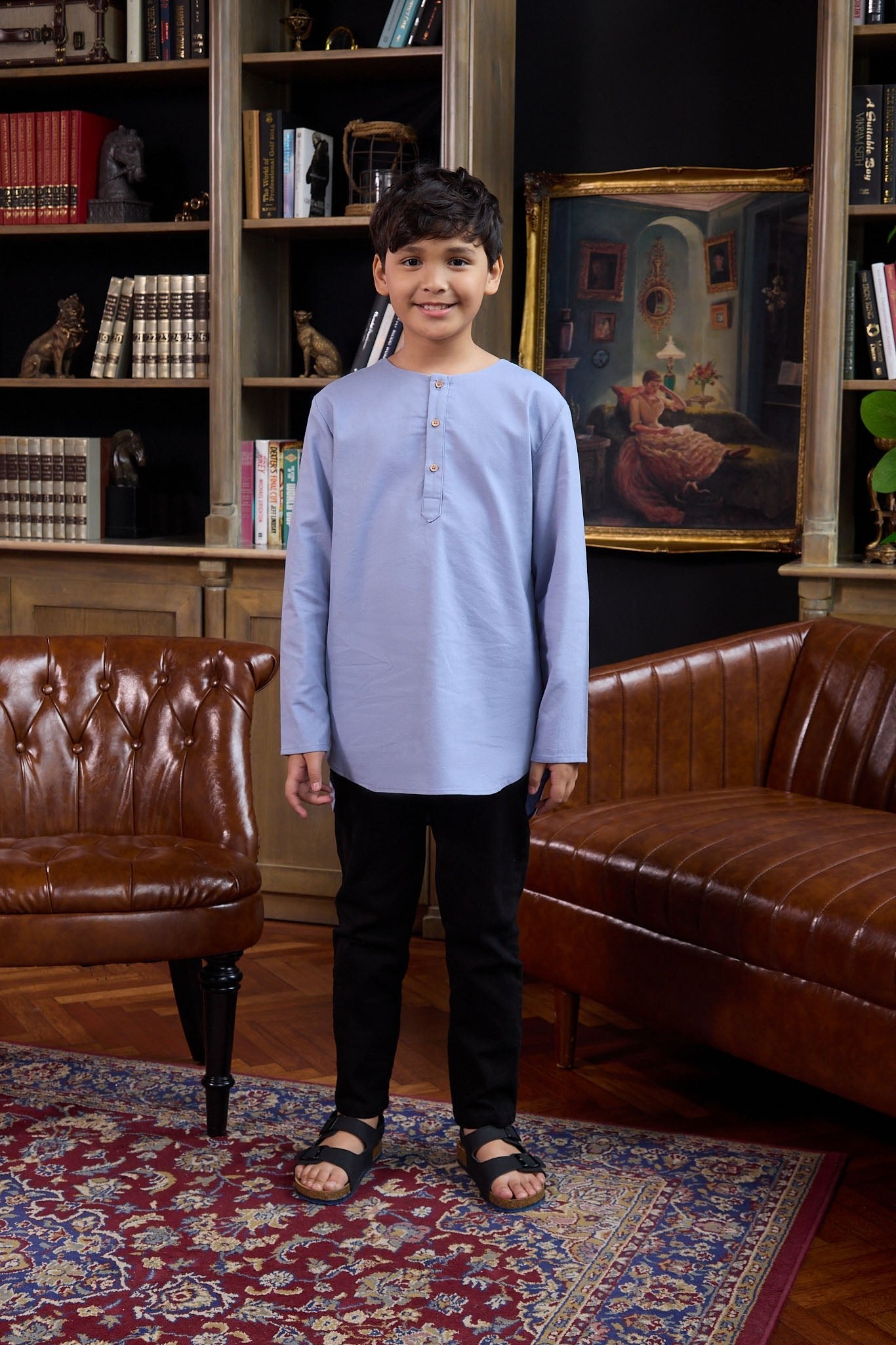 The Warisan Raya Boy Kurta Top Stone Blue - Umbi