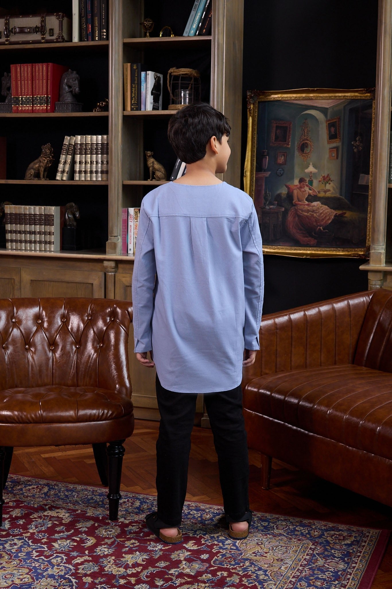 The Warisan Raya Boy Kurta Top Stone Blue - Umbi