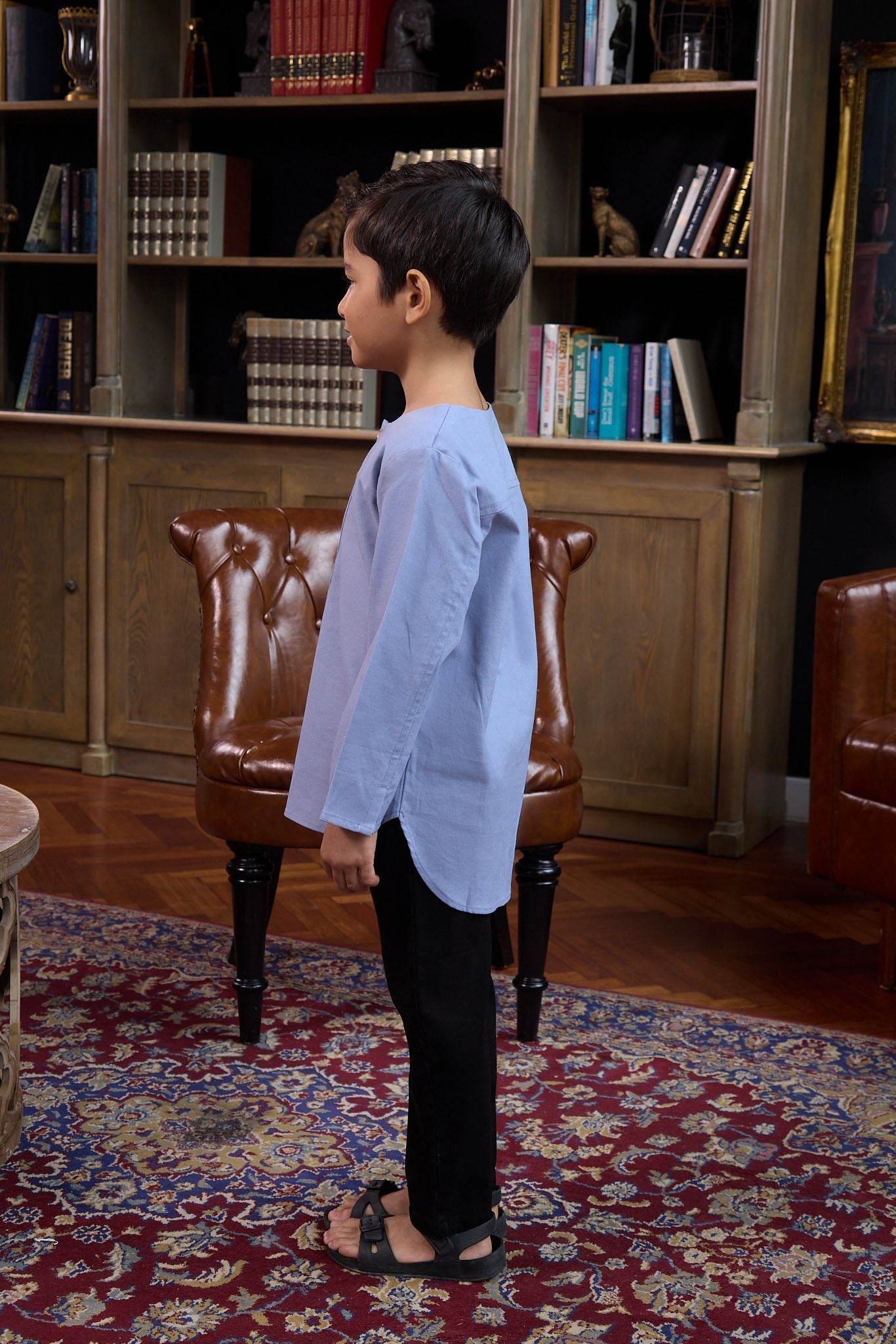 The Warisan Raya Boy Kurta Top Stone Blue - Umbi