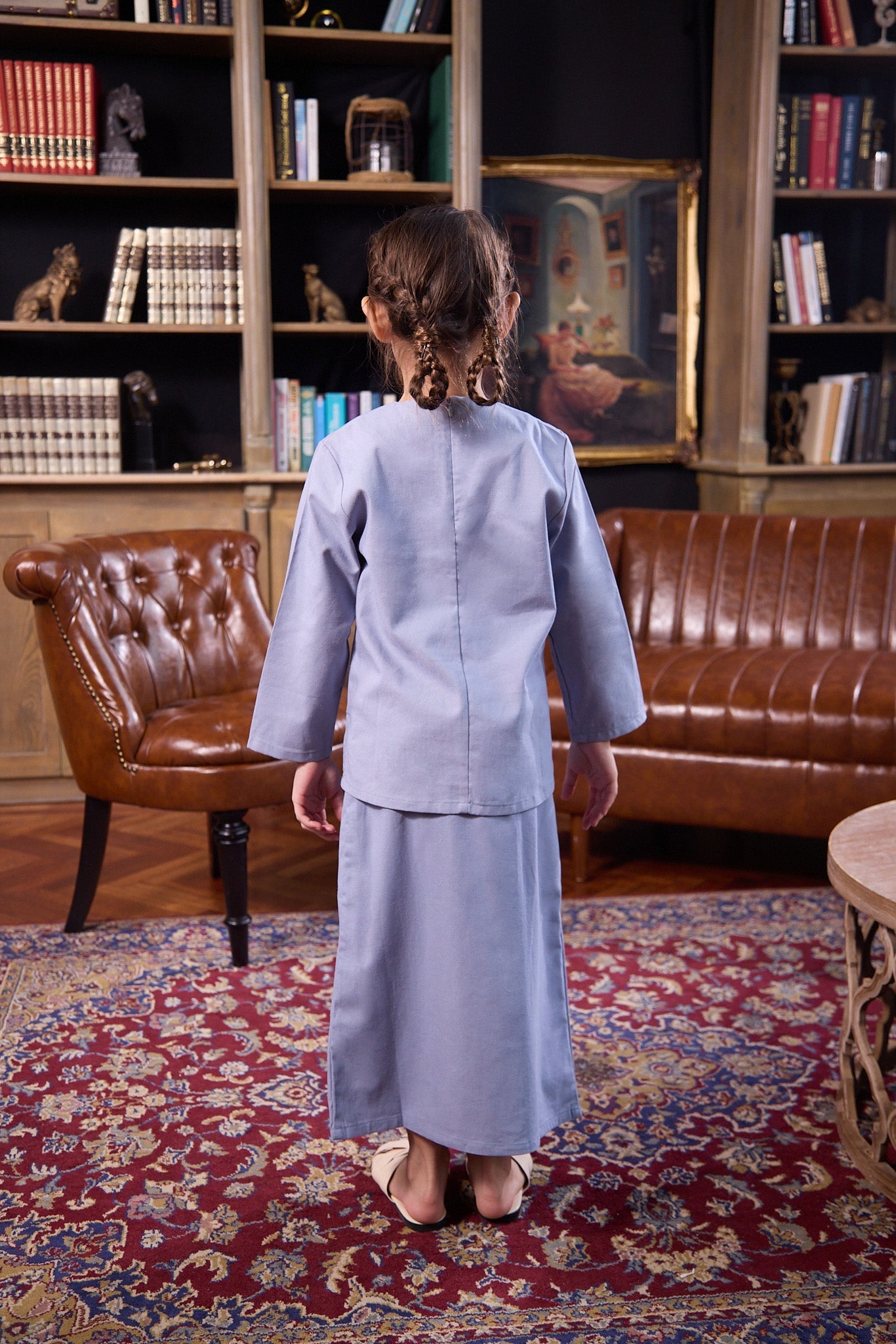 The Warisan Raya Girl Classic Skirt Stone Blue - Umbi