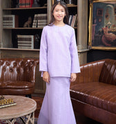 The Warisan Raya Girl Fitted Kurung Set Checked Lilac - Umbi
