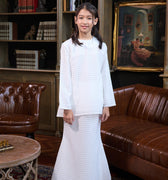 The Warisan Raya Girl Fitted Kurung Set Checked White - Umbi