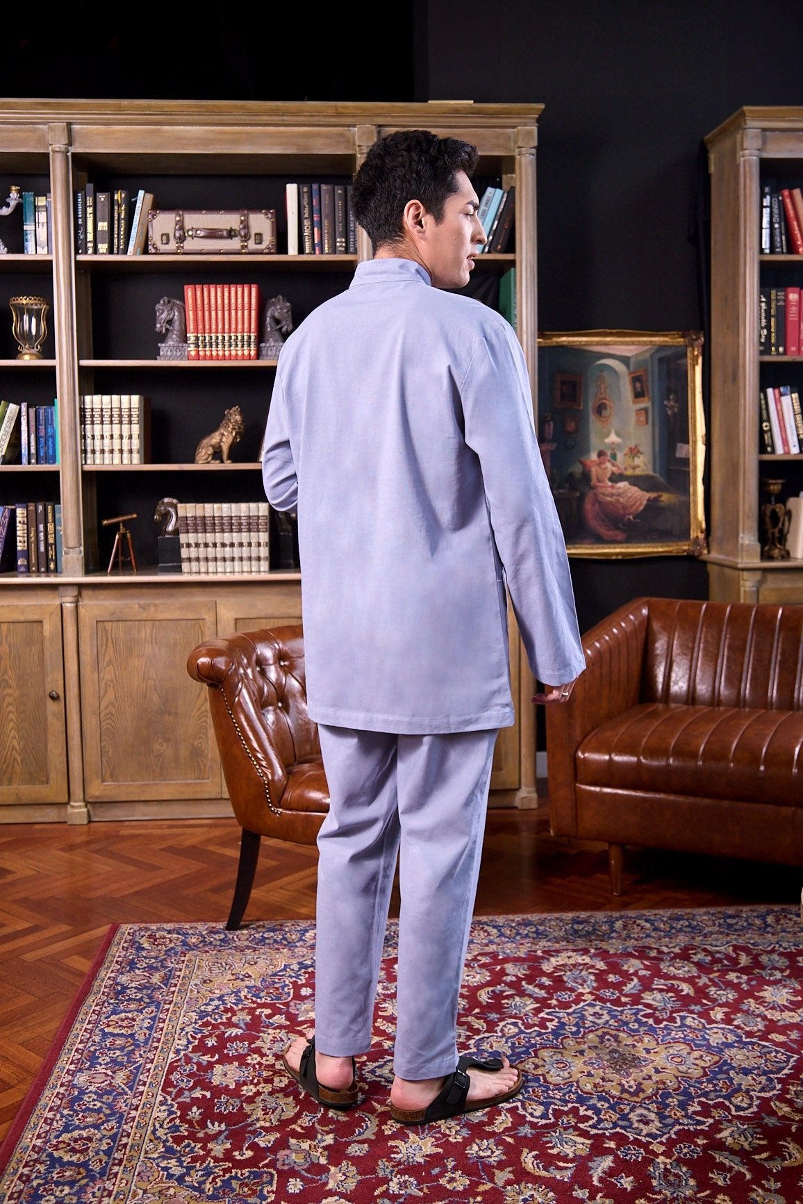 The Warisan Raya Men Baju Melayu Set Stone Blue - Umbi