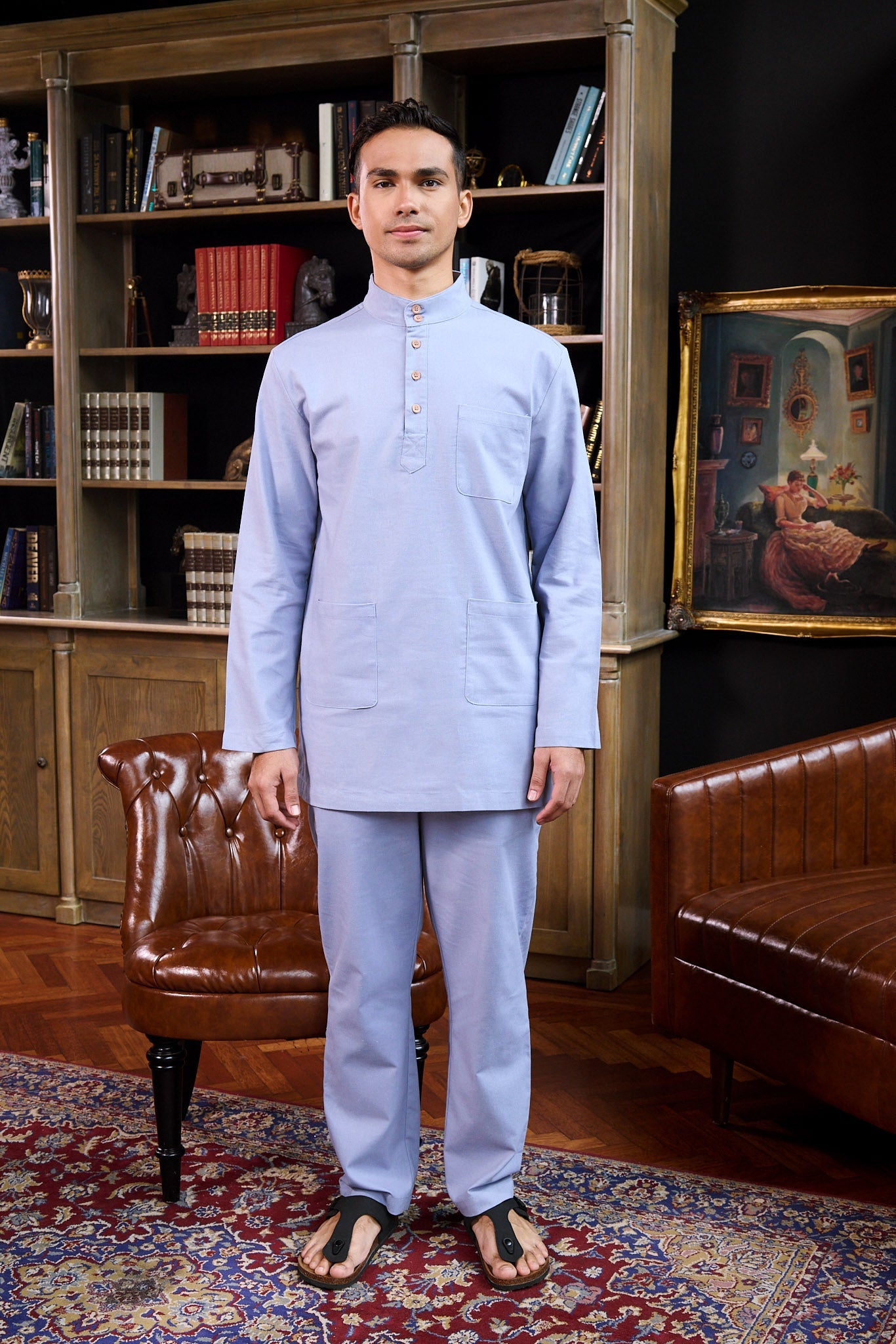 The Warisan Raya Men Baju Melayu Set Stone Blue - Umbi