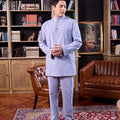 The Warisan Raya Men Baju Melayu Set Stone Blue - Umbi