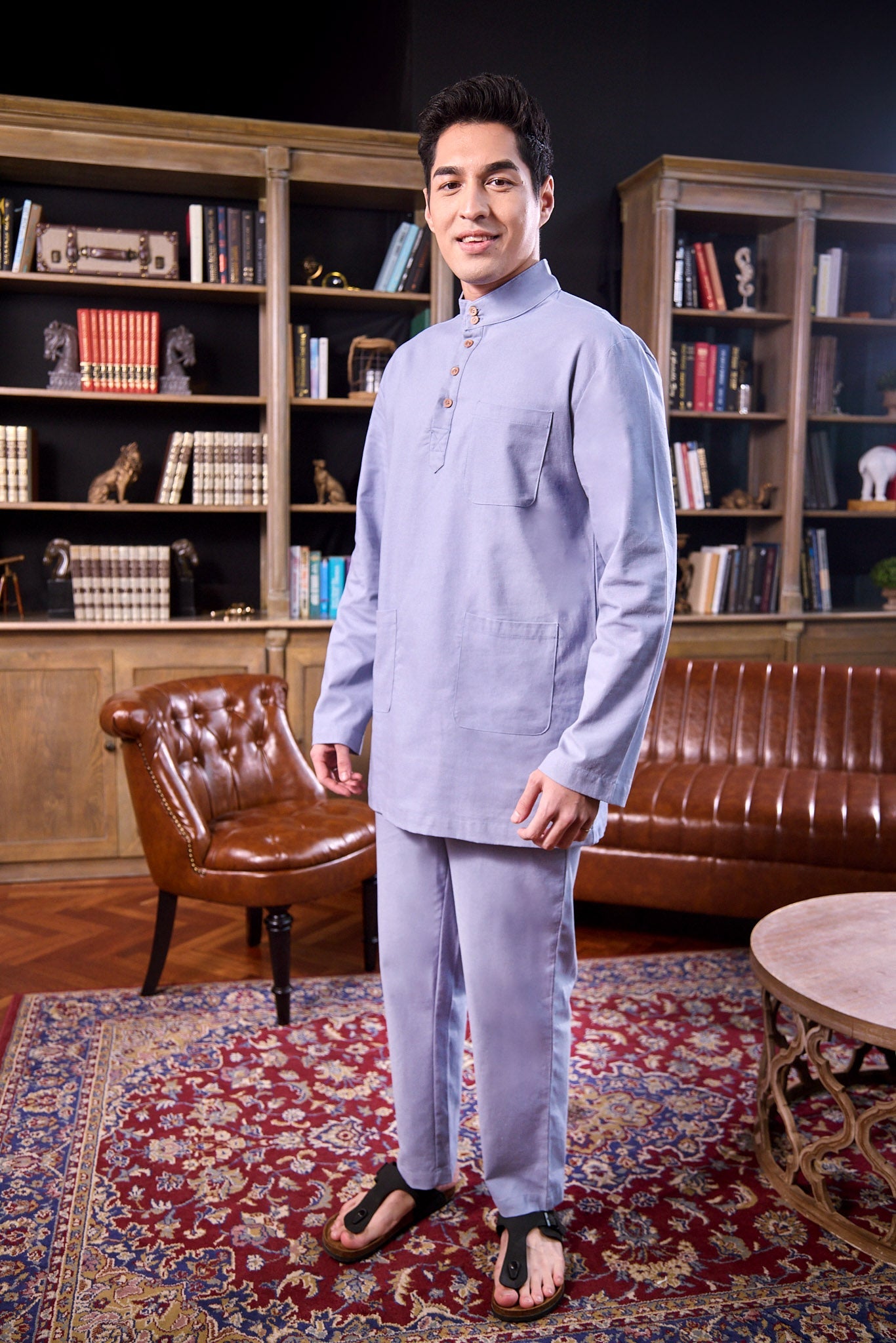 The Warisan Raya Men Baju Melayu Set Stone Blue - Umbi