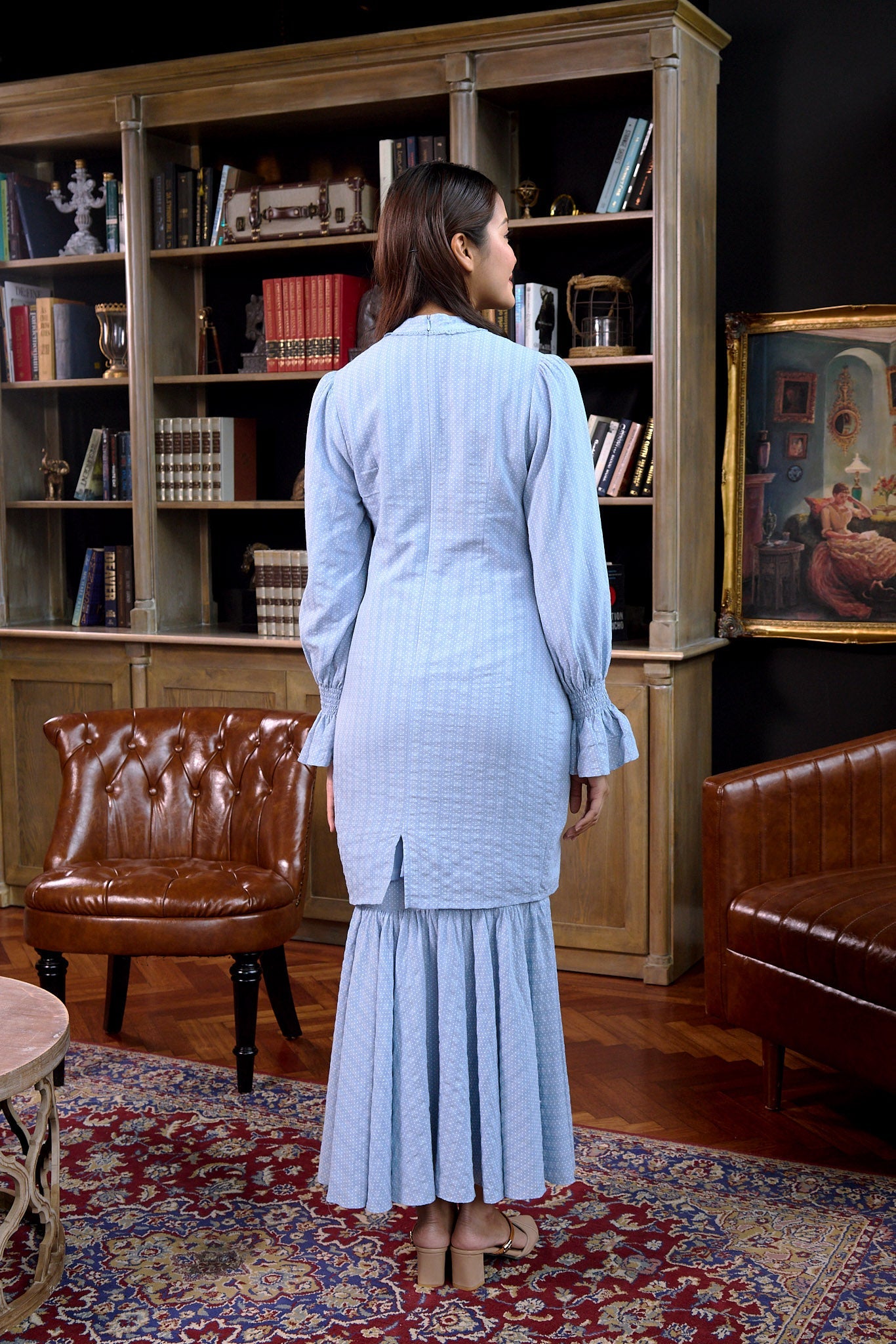 The Warisan Raya Women Jasmine Kurung Set Blue Polka Dot - Umbi