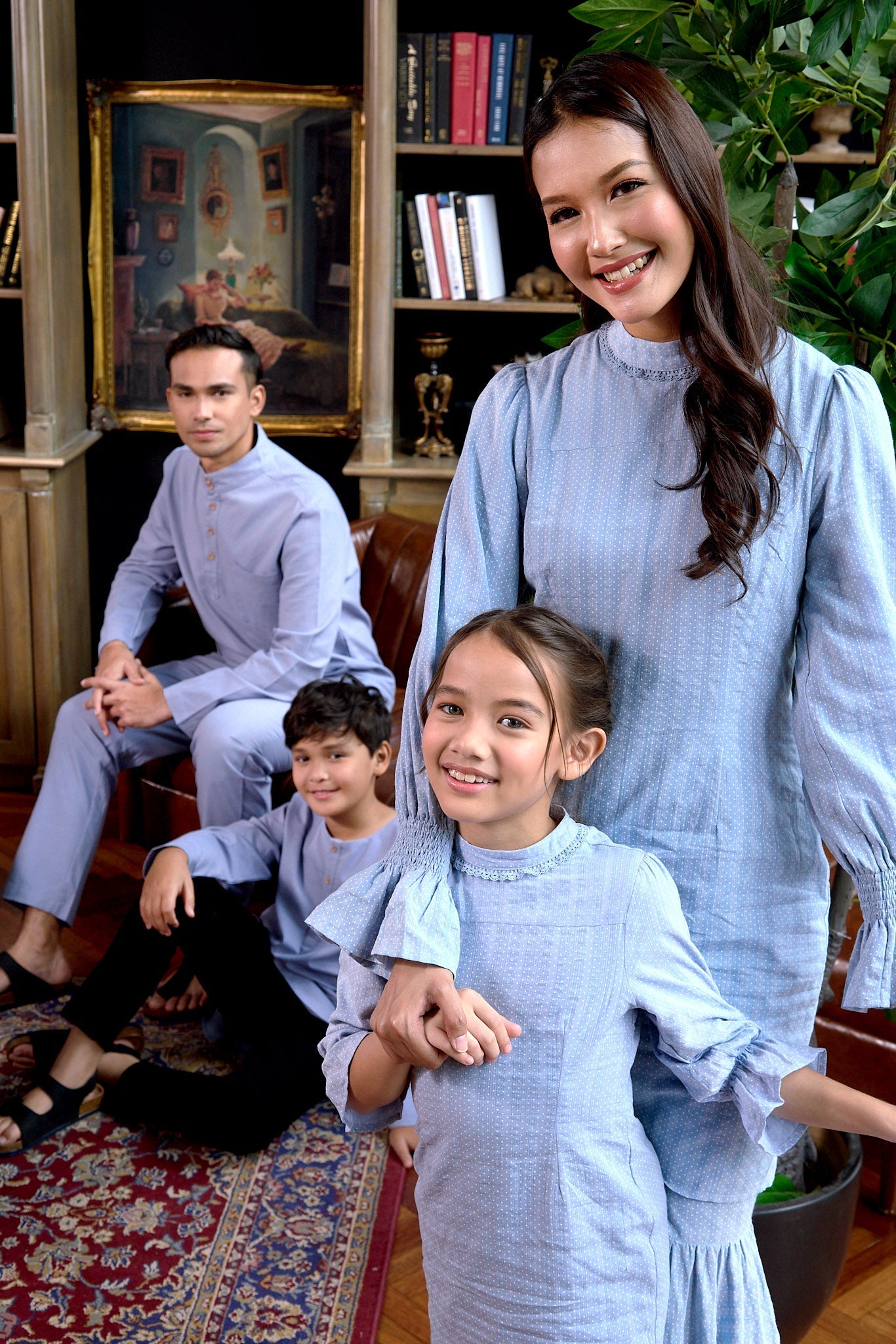 The Warisan Raya Women Jasmine Kurung Set Blue Polka Dot - Umbi