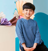 baju raya family sedondon kids boy kurta top steel blue