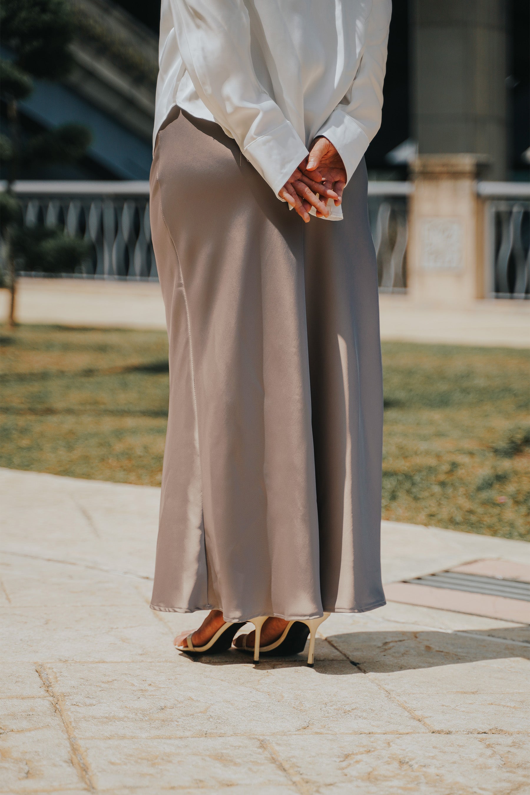 The City Breeze Pt.2 Women Satin Long Skirt Latte