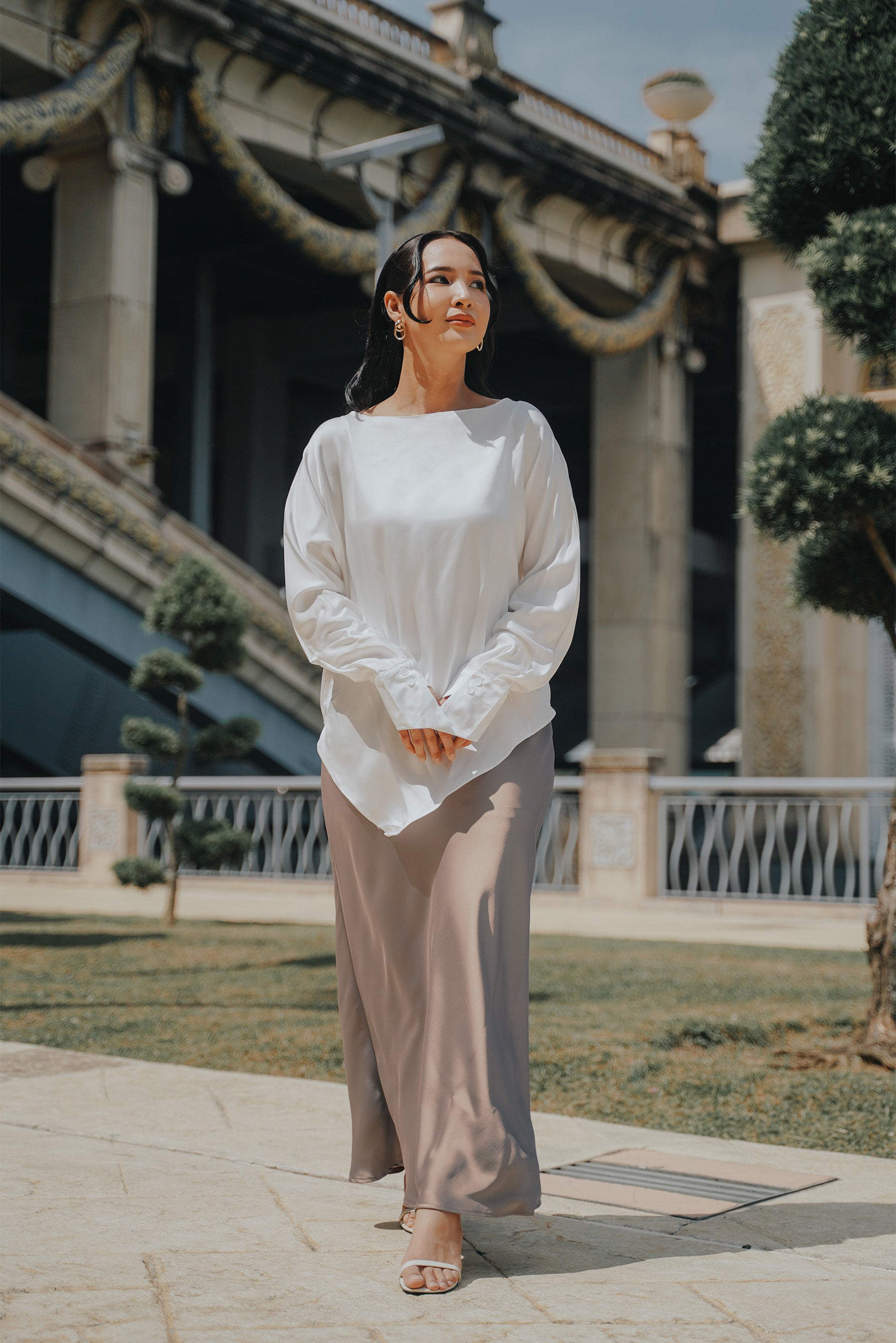 The City Breeze Pt.2 Women Satin Long Skirt Latte