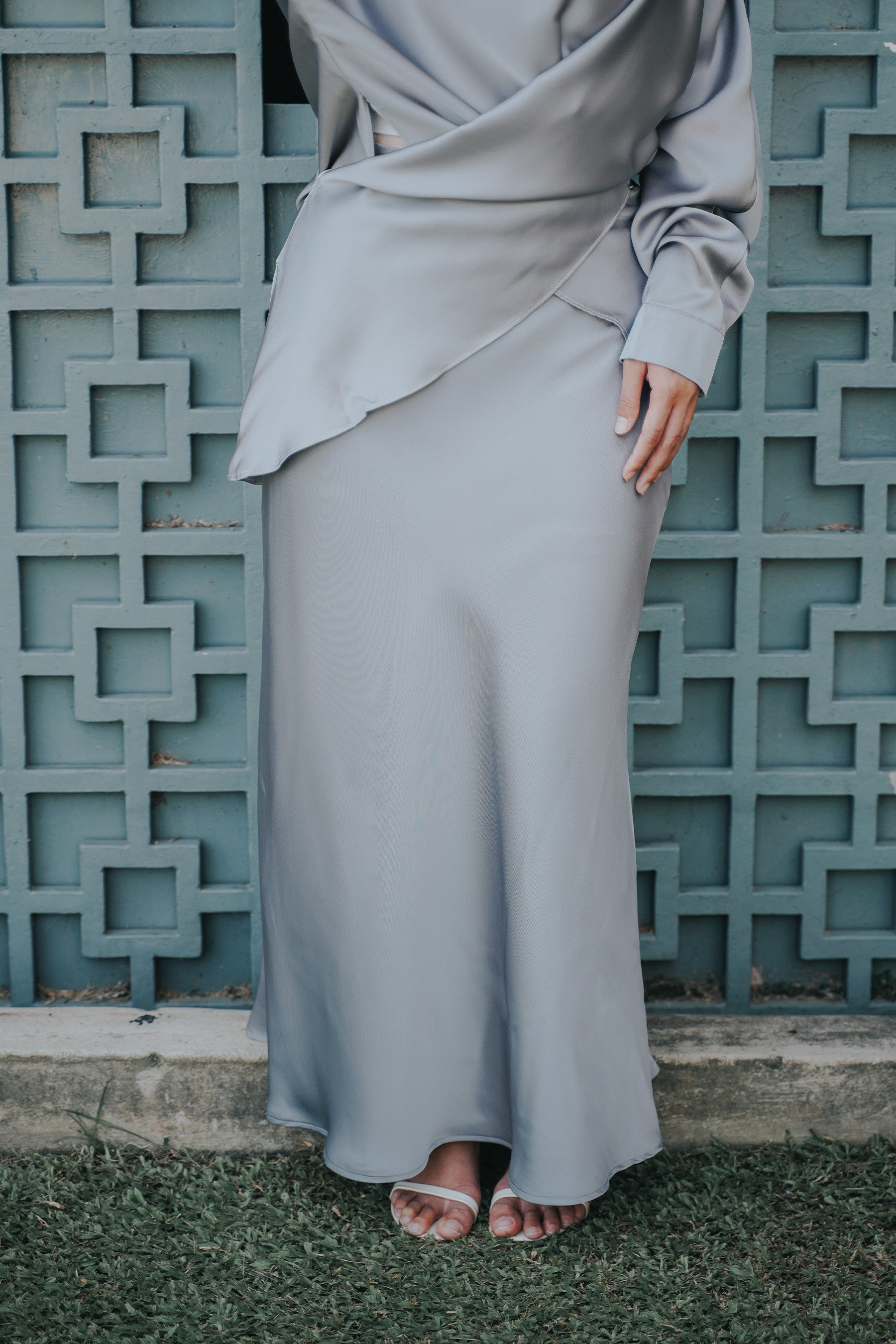 The City Breeze Pt.2 Women Satin Long Skirt Turquoise