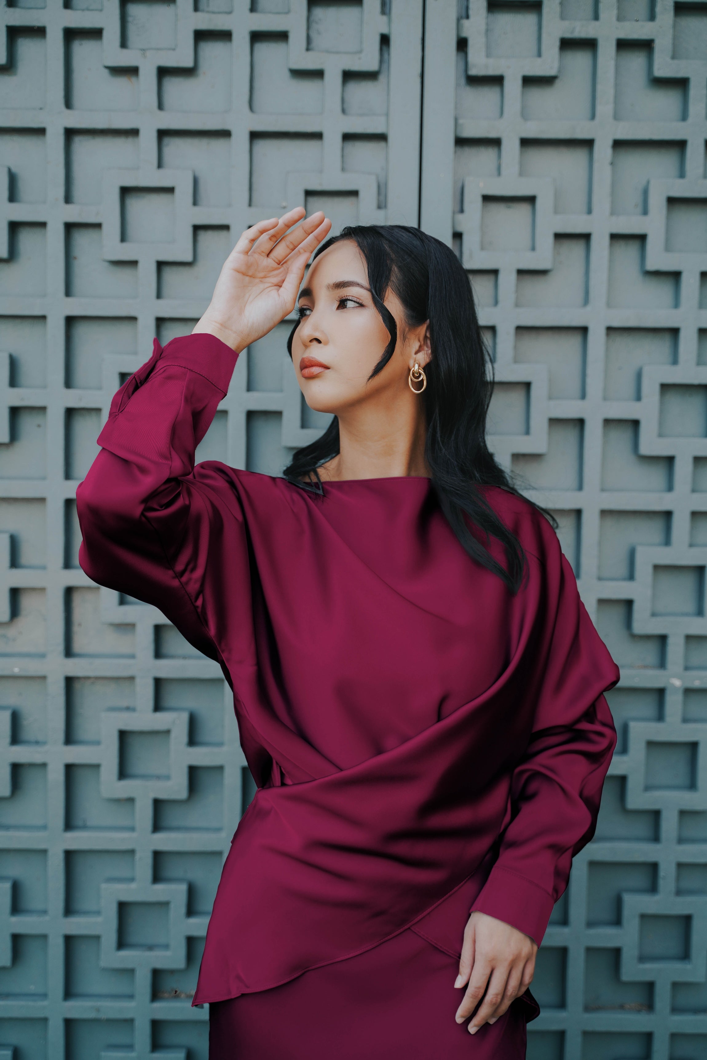 The City Breeze Pt.2 Women Wrap Satin Blouse Maroon