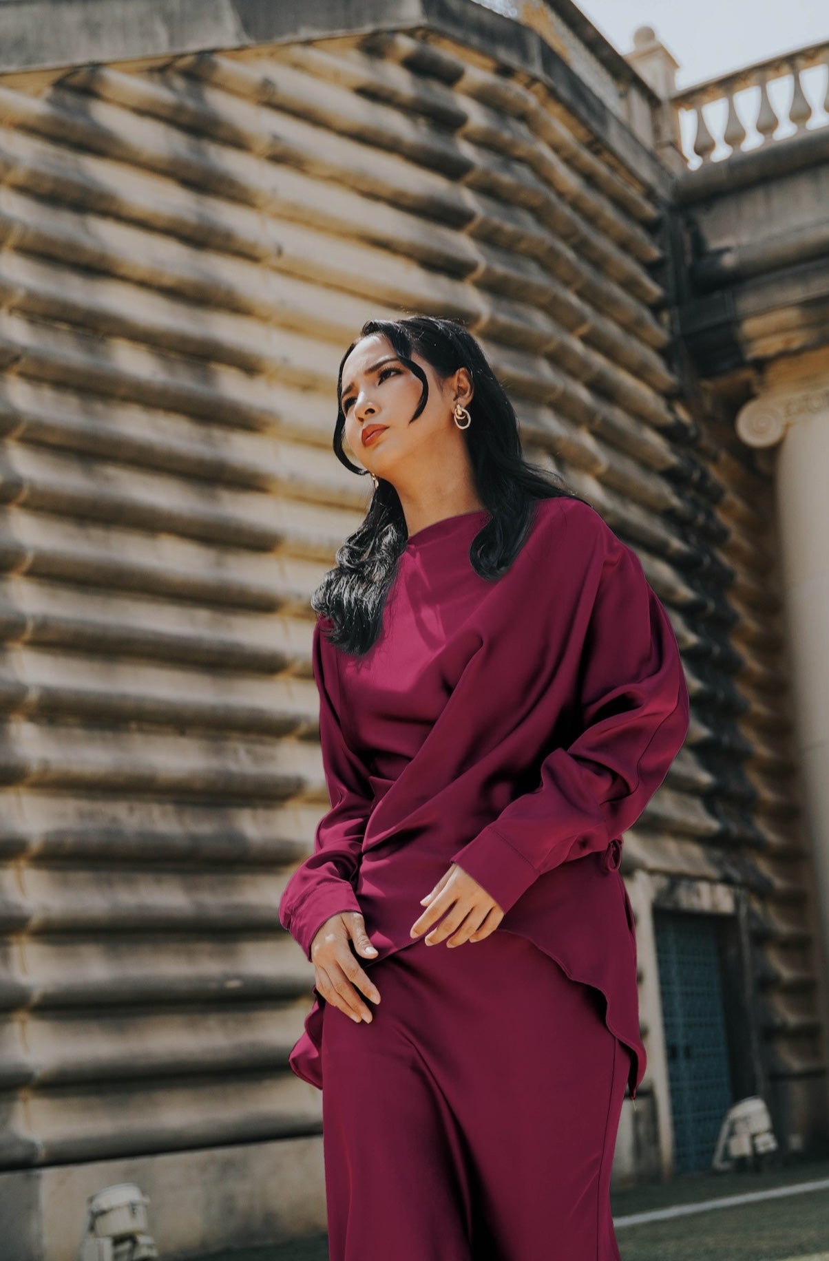 The City Breeze Pt.2 Women Wrap Satin Blouse Maroon