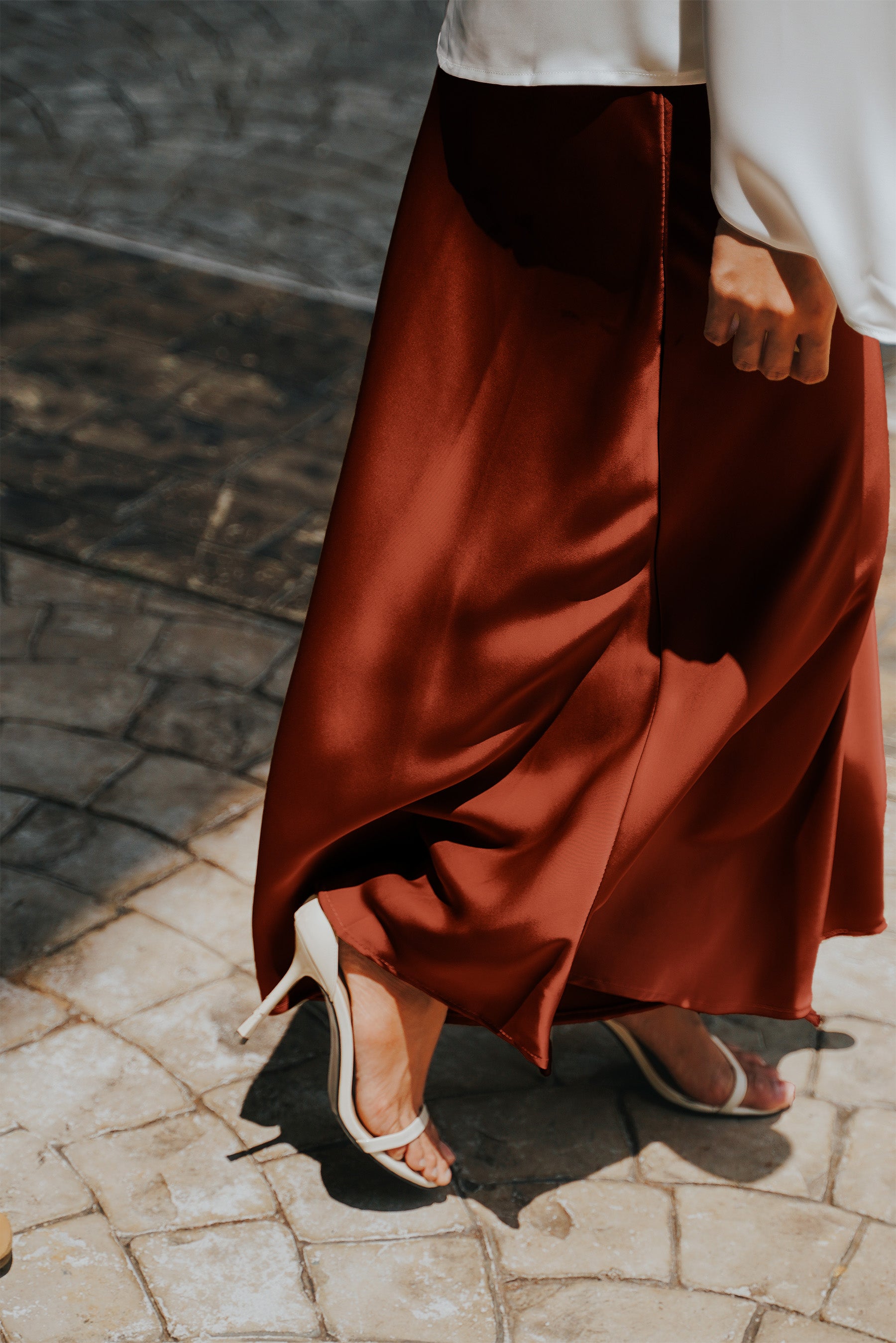 The City Breeze Pt.2 Women Satin Long Skirt Burnt Orange