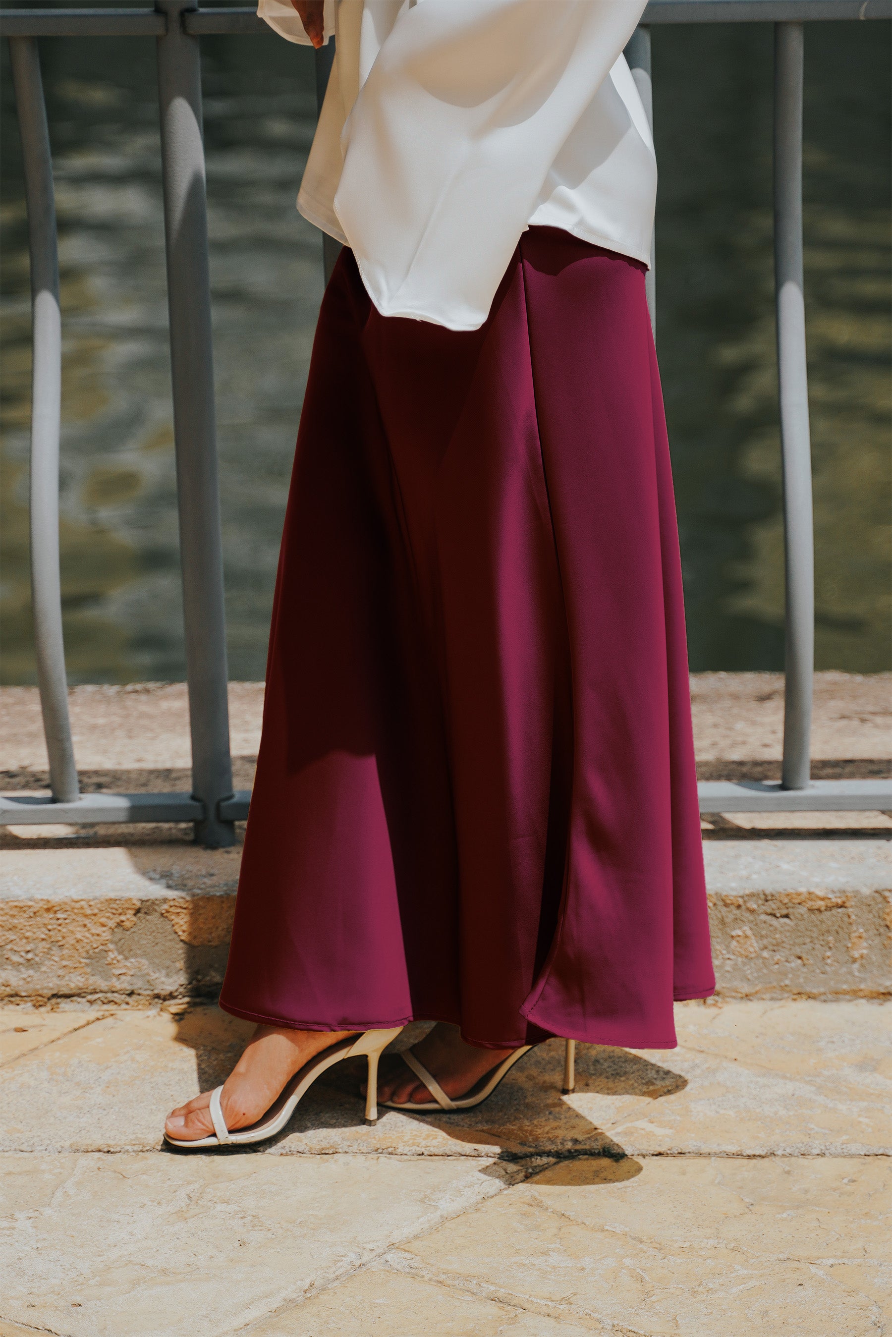 The City Breeze Pt.2 Women Satin Long Skirt Maroon