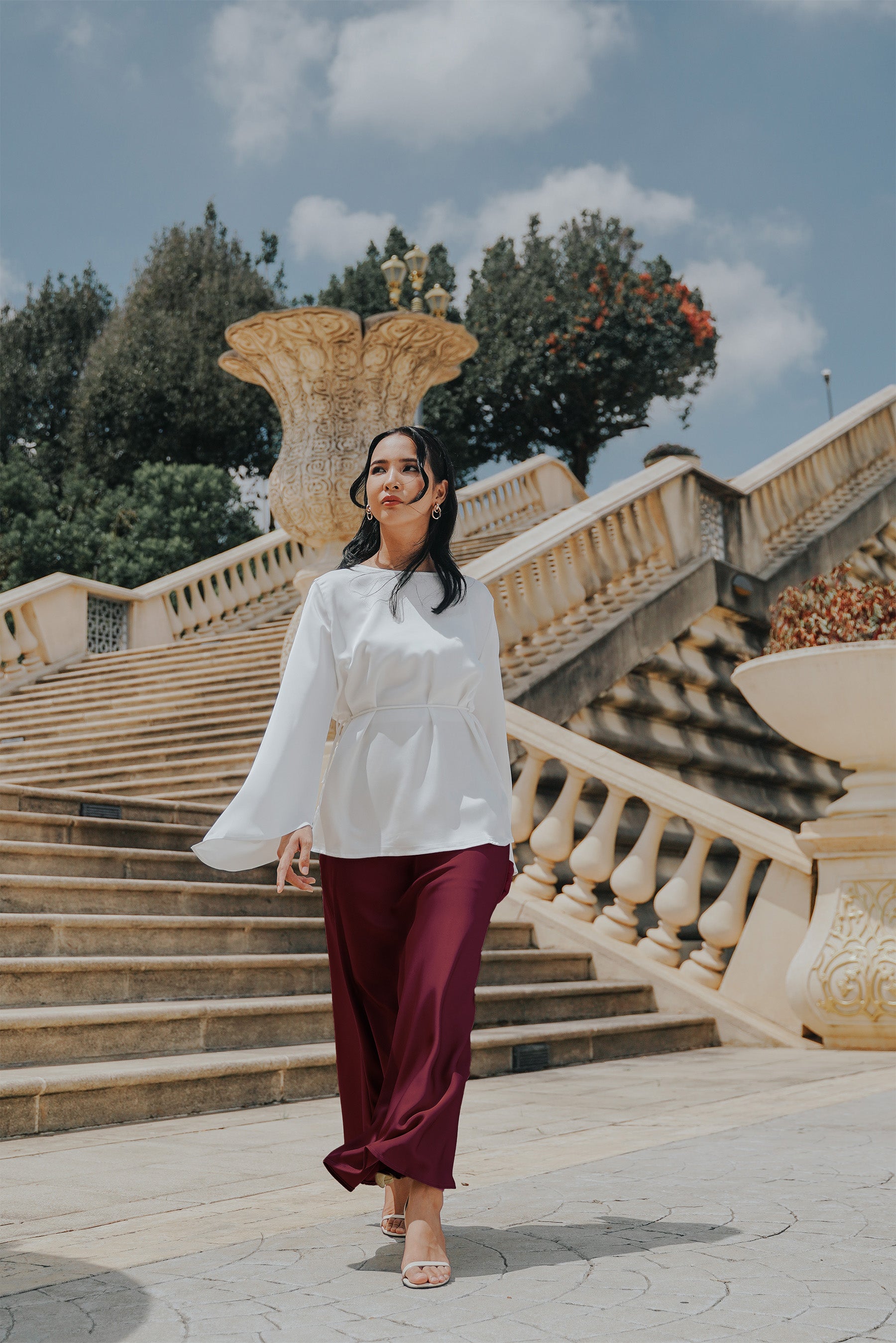 The City Breeze Pt.2 Women Satin Long Skirt Maroon