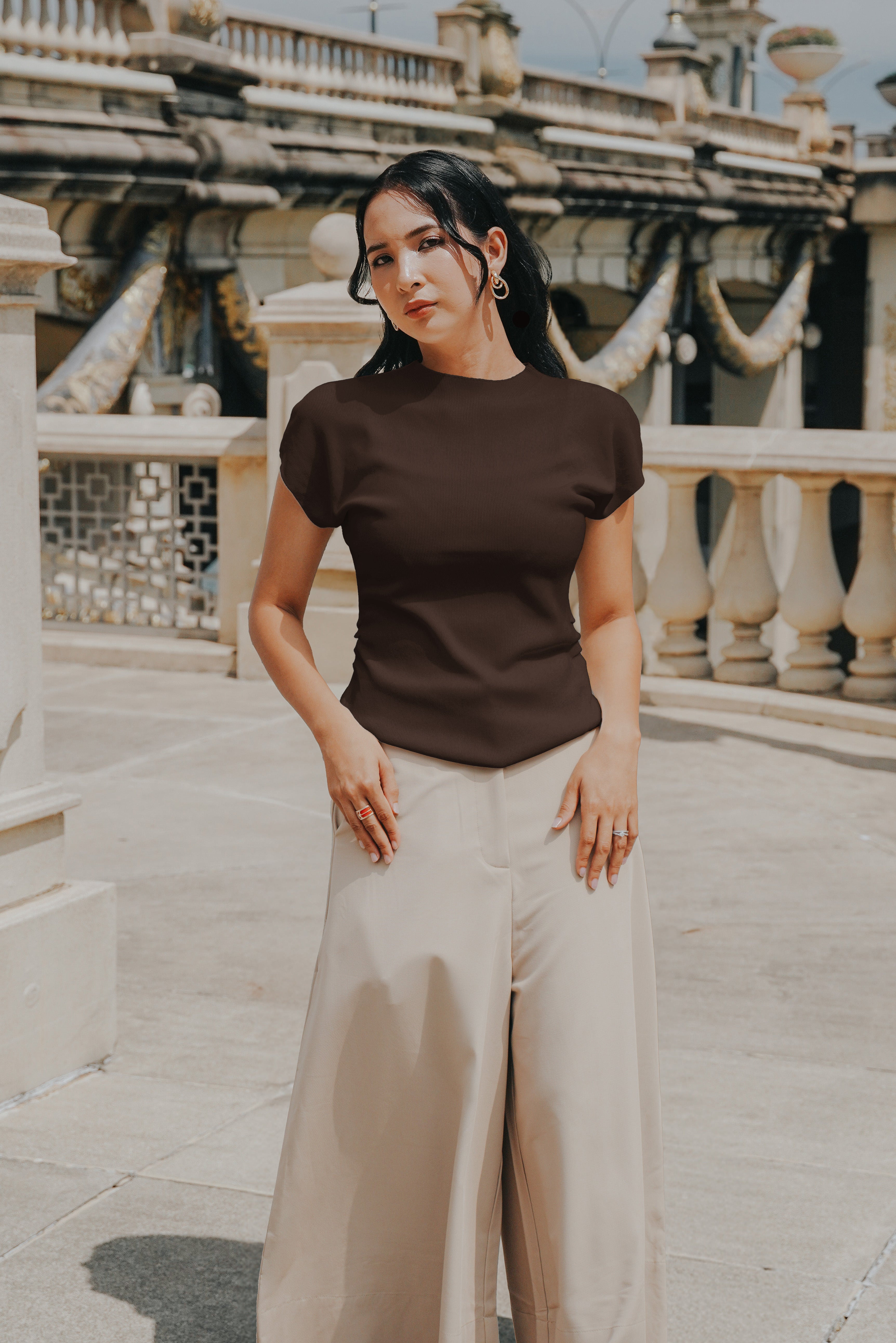 The City Breeze Pt.2 Women Short Sleeves Knit Top Dark Chocolate