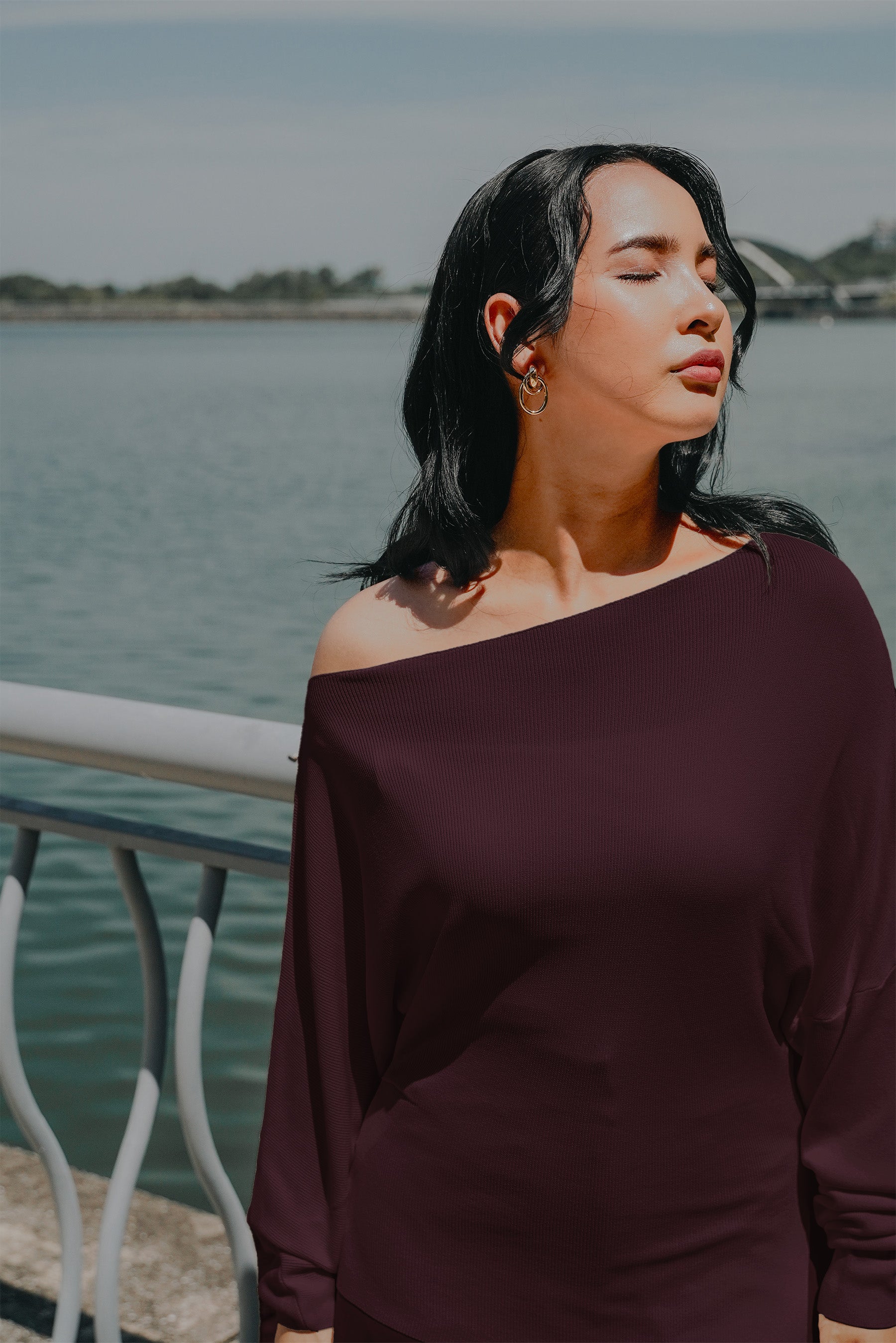 The City Breeze Pt.2 Women Off-Shoulder Knit Top Maroon