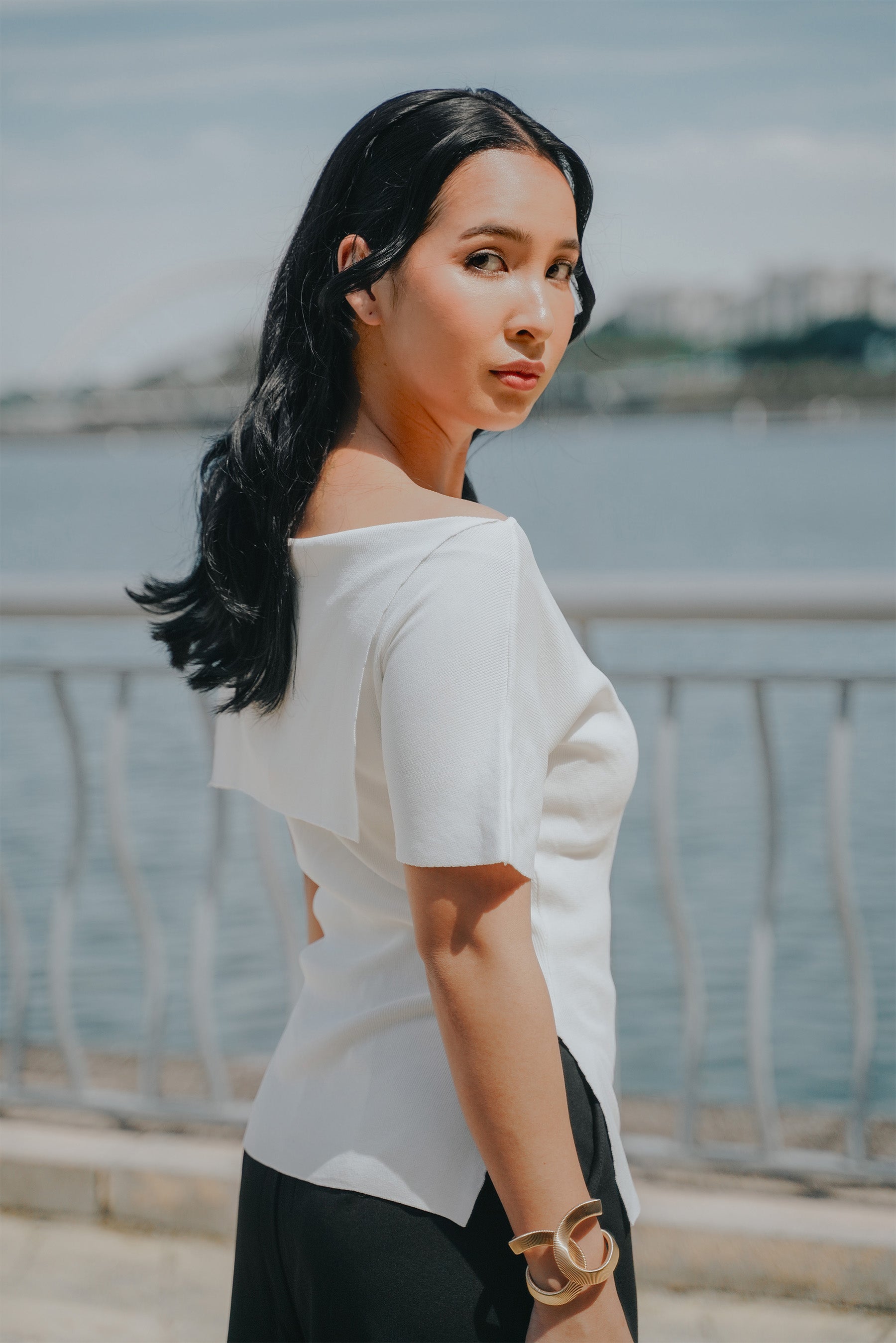 The City Breeze Pt.2 Women Boat Neck Knit Top White