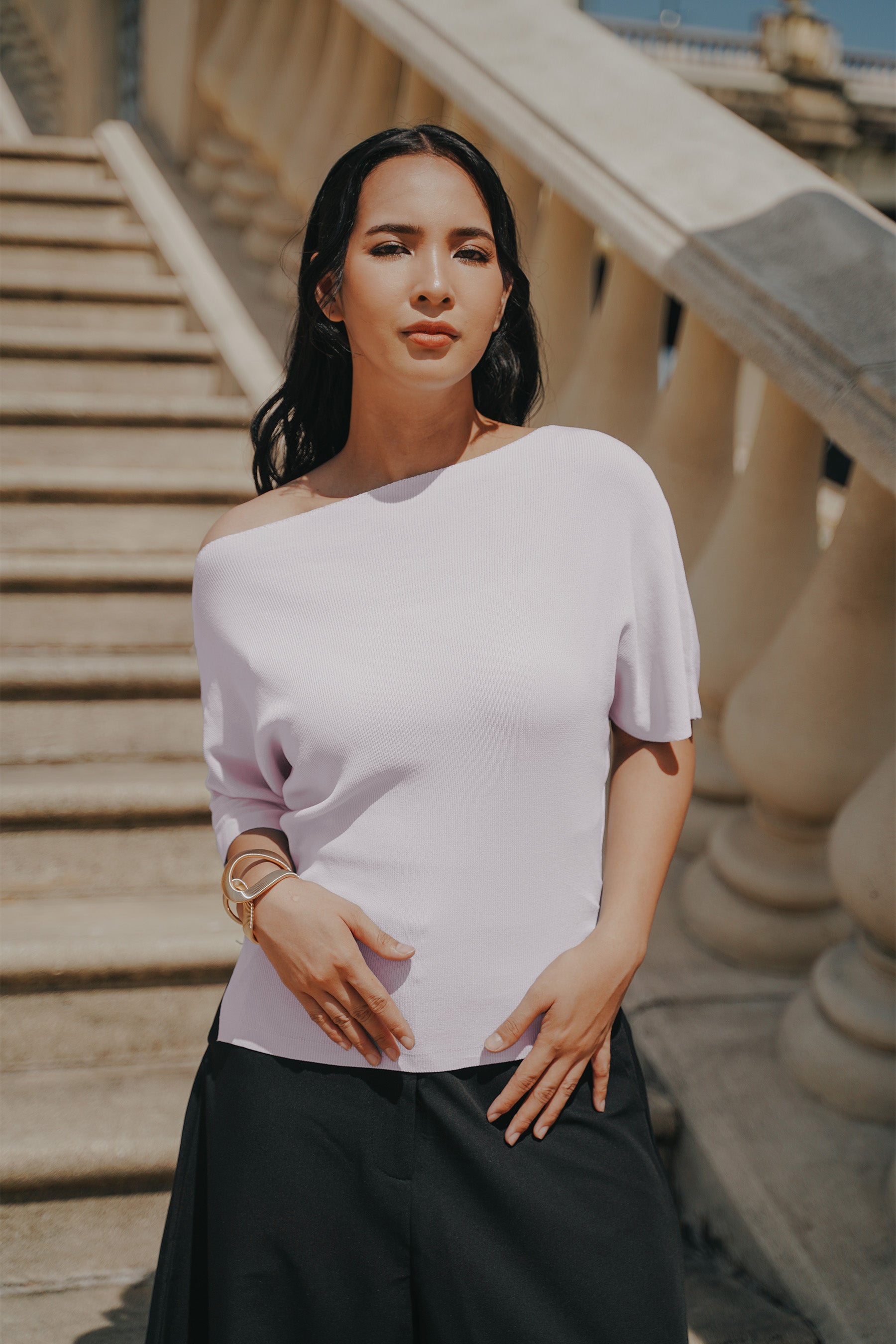 The City Breeze Pt.2 Women Wide Neck Knit Top Lilac