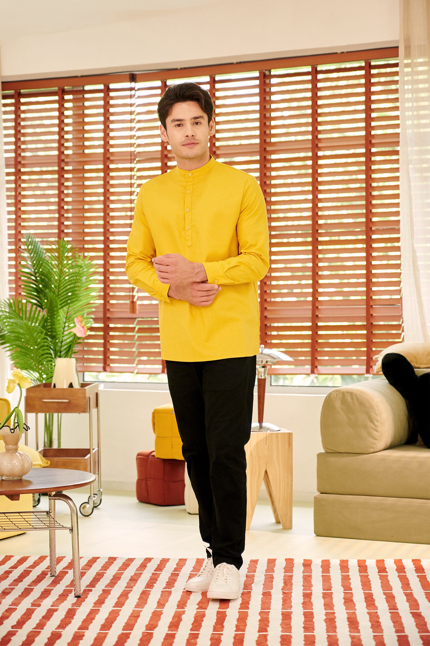 The Breakfast Club Men Collar Kurta Mustard