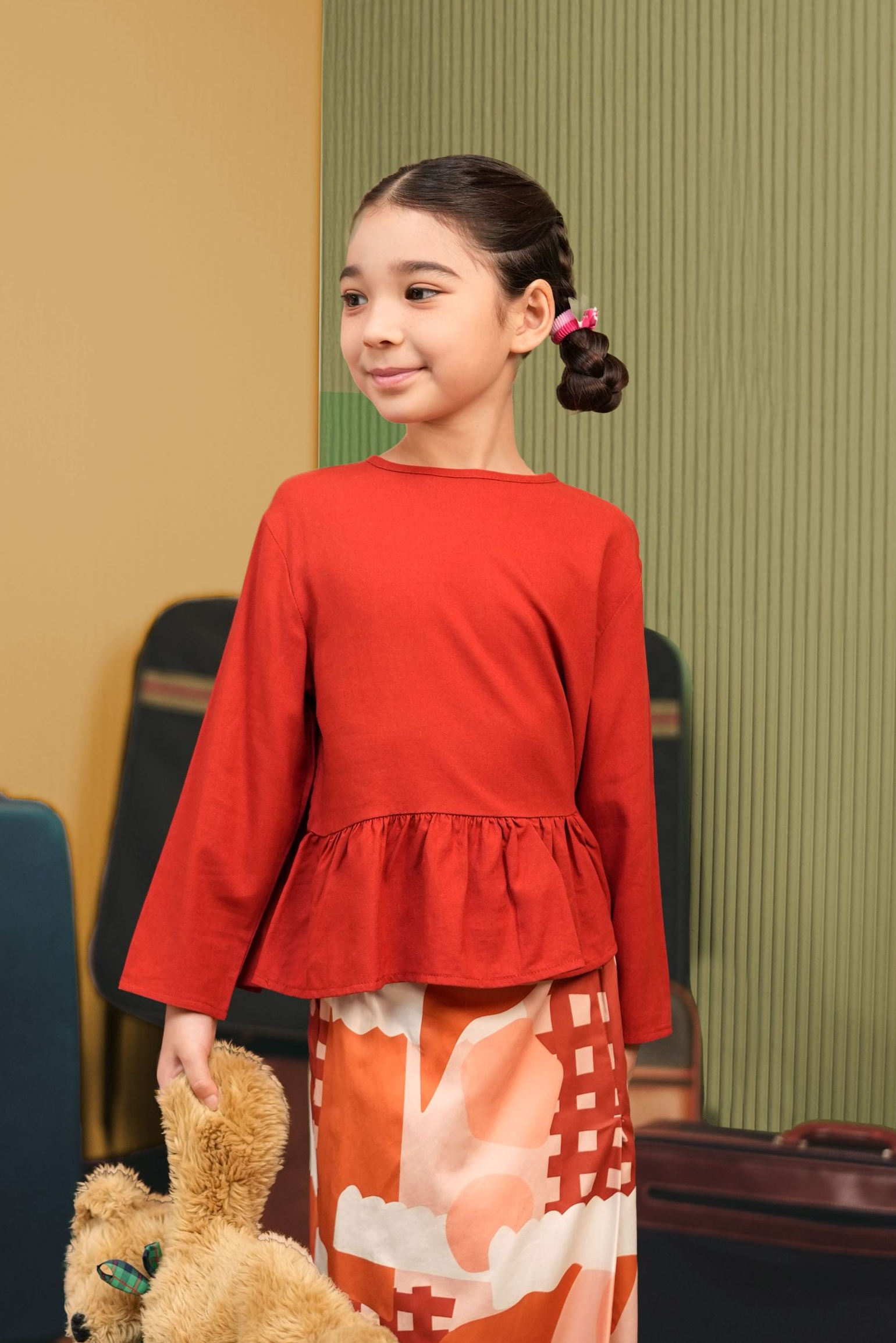 The Early Check-in Collection Girl Ruffles Top in Terracotta