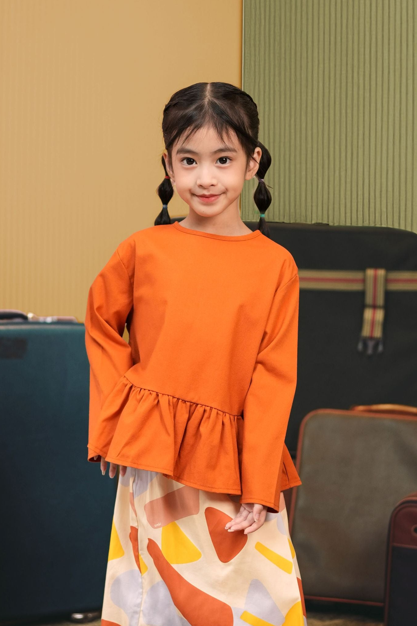 The Early Check-in Collection Girl Ruffles Top in Orange