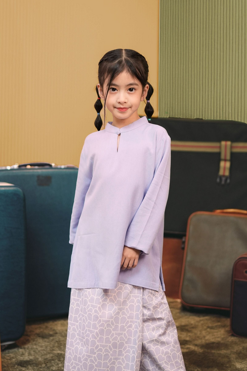 The Early Check-in Collection Girl Mandarin Collar Kurung Top in Lilac