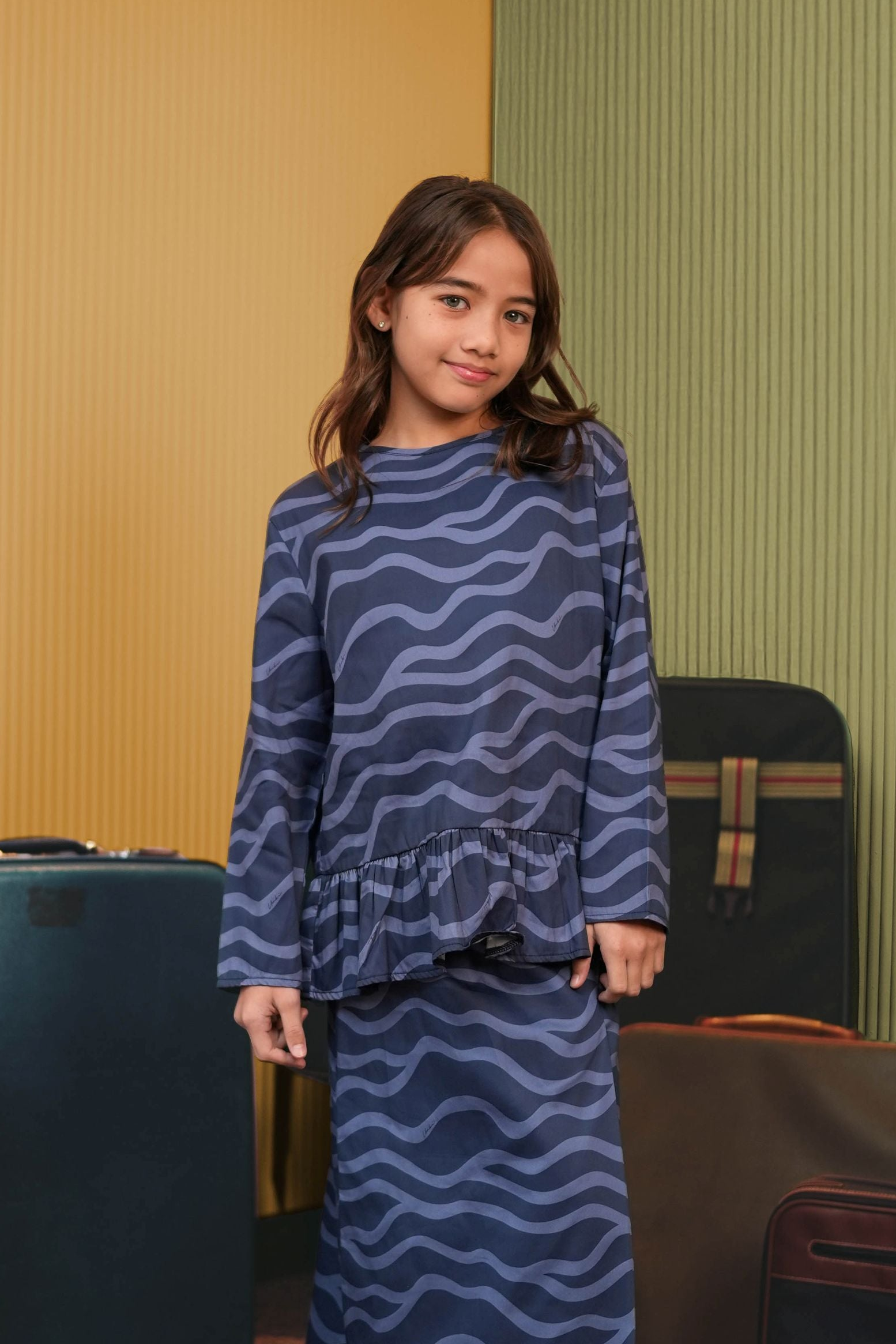 The Early Check-in Collection Girl Ruffles Top in Ombak Print