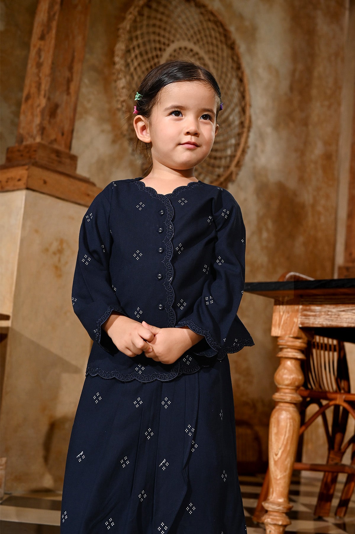 The Nusantara Collection Girl Kebaya Top with Embroidery Malam Print