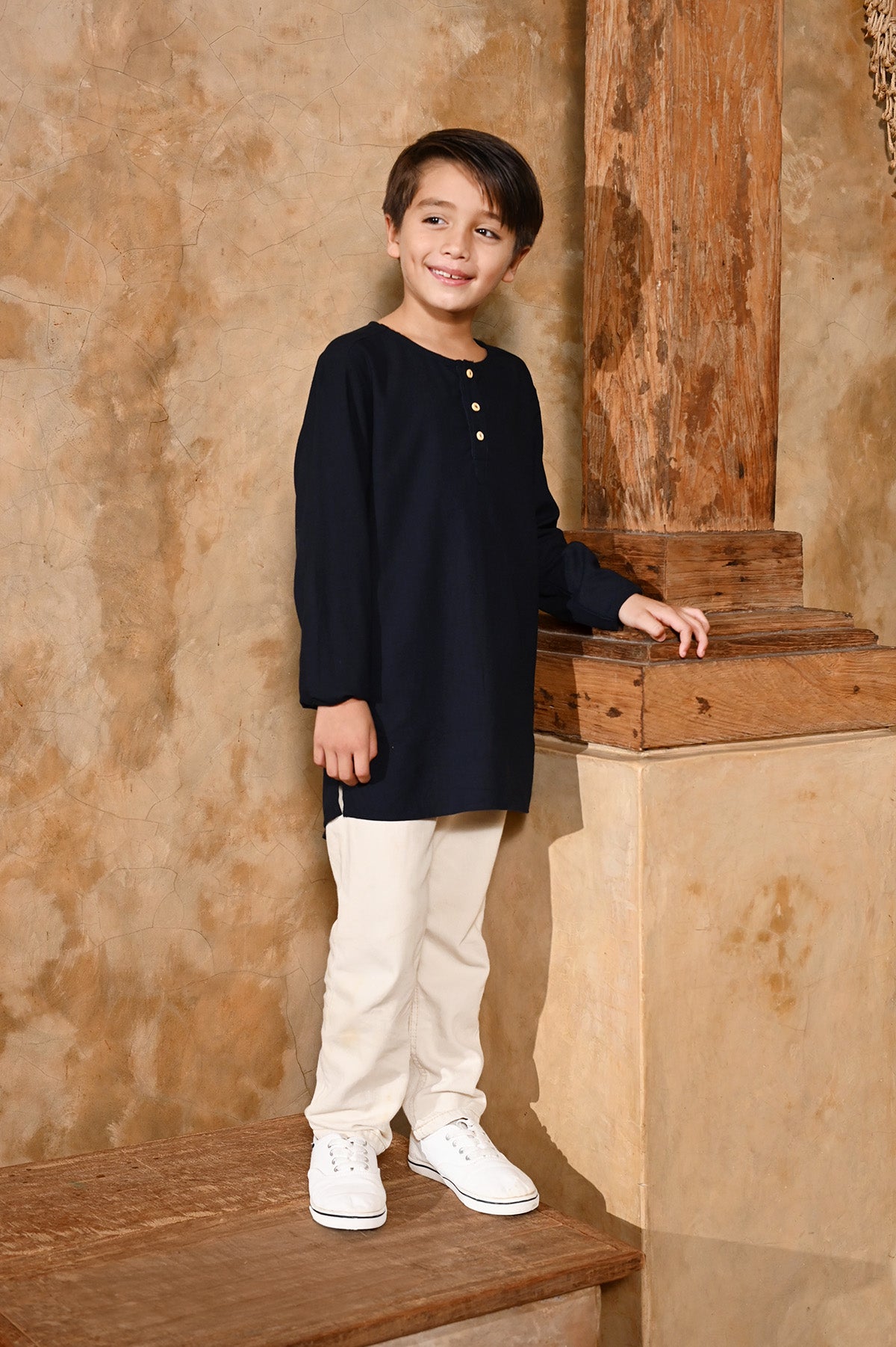 The Nusantara Collection Boy Long Sleeve Kurta Navy Blue