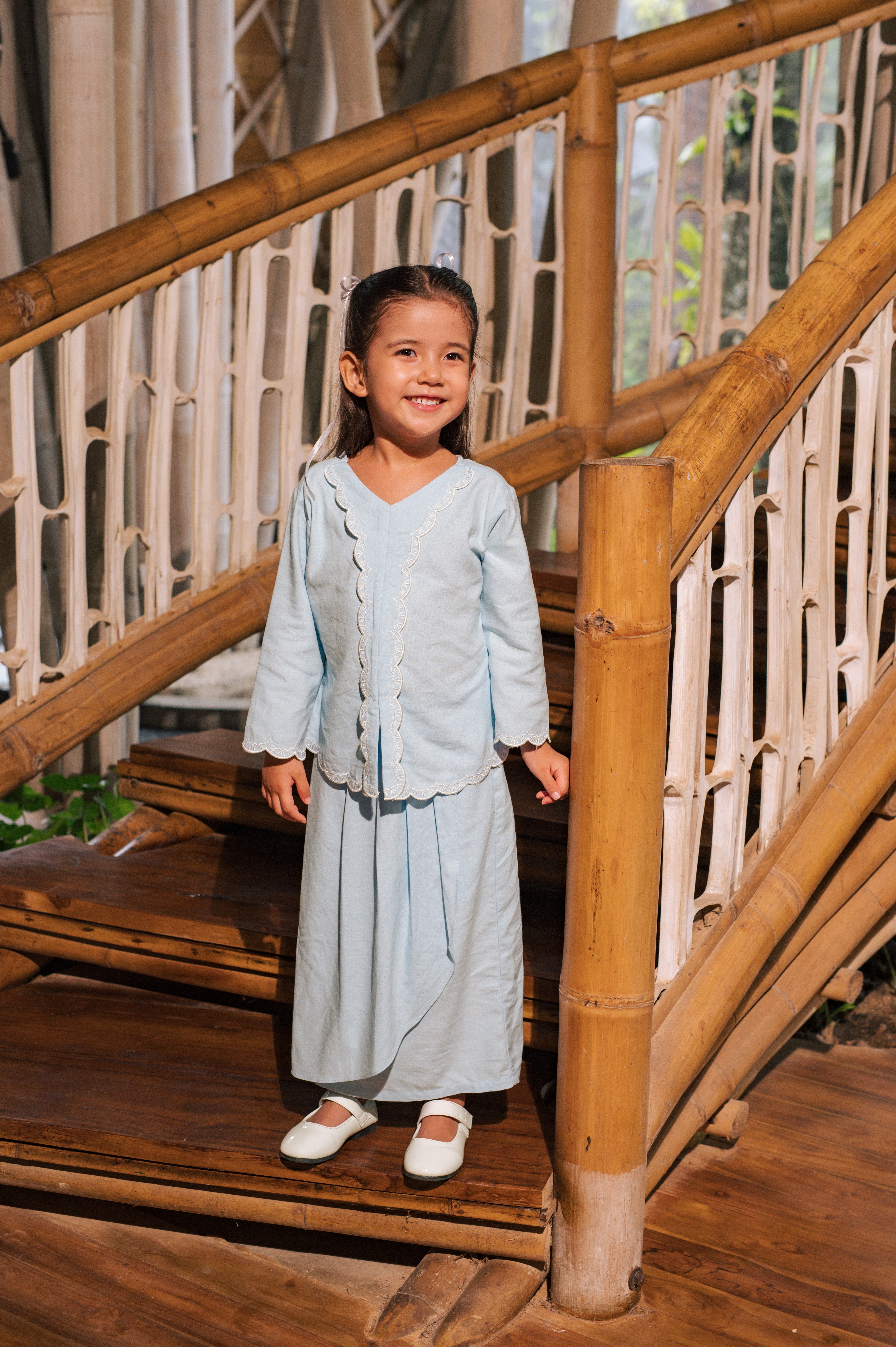 The Embun Collection Girl Embroidered Fitted Kebaya in Sky Blue