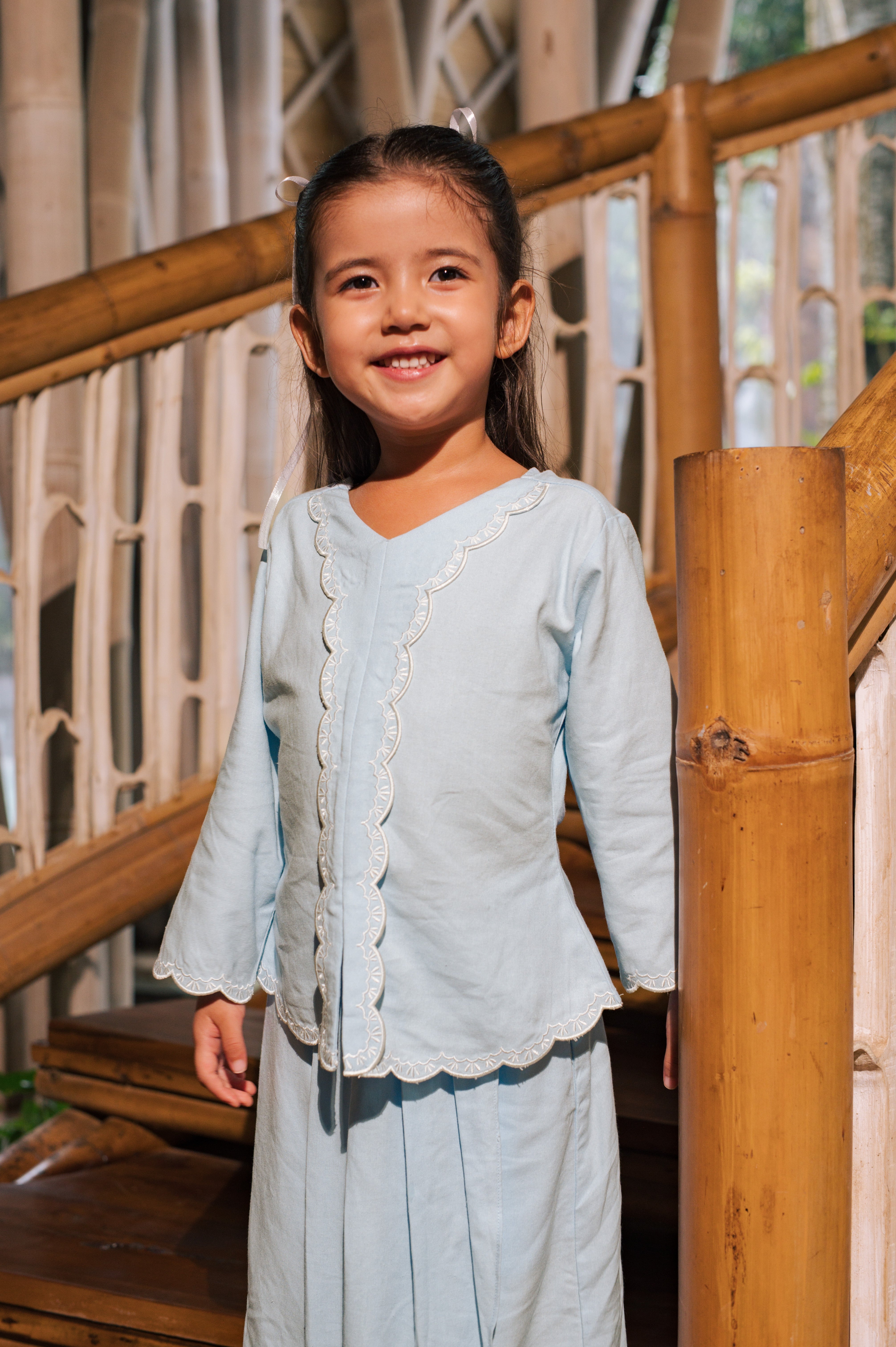 The Embun Collection Girl Embroidered Fitted Kebaya in Sky Blue