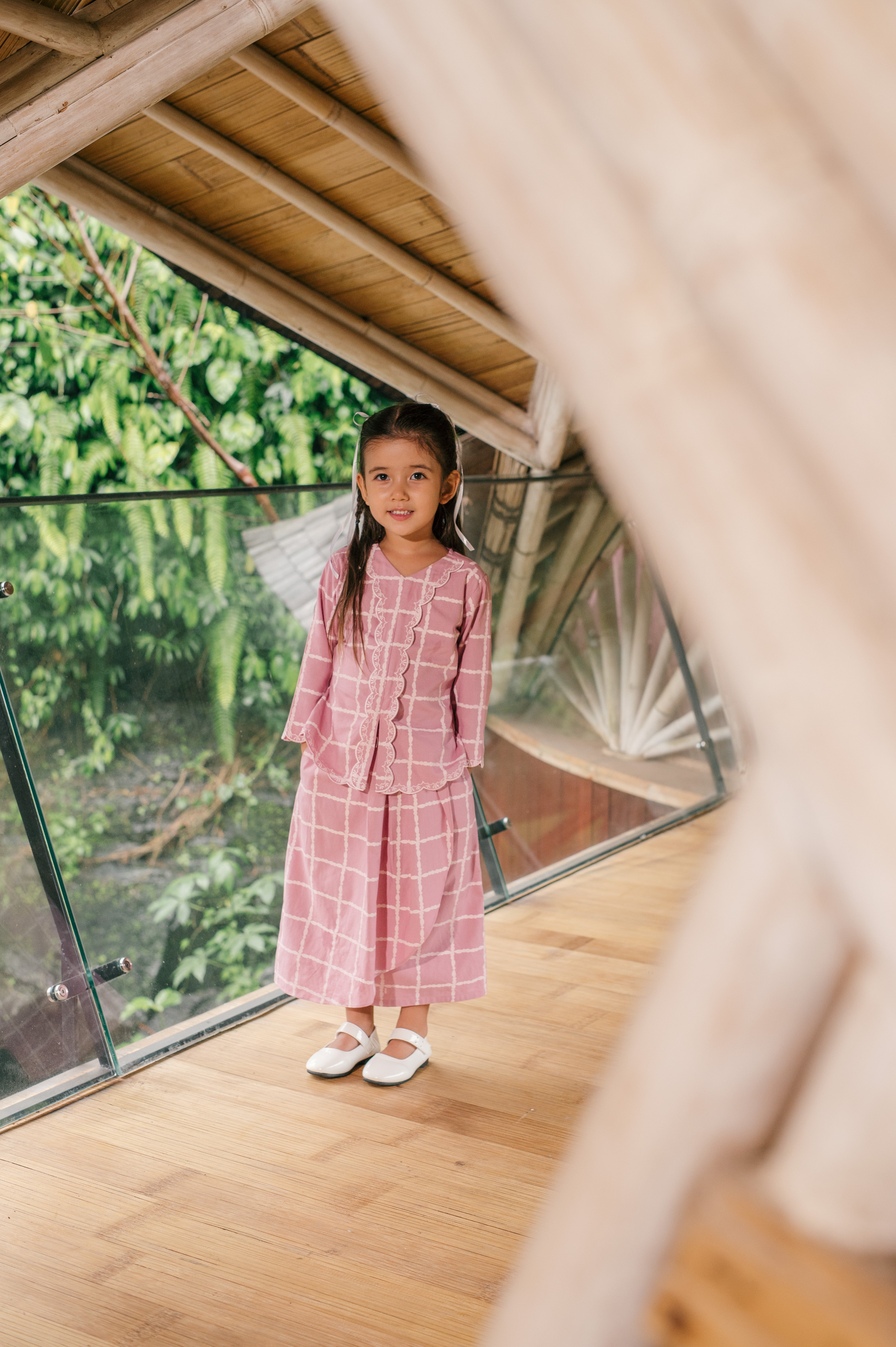 The Embun Collection Girl Instant Pareo Skirt in Checked Pink