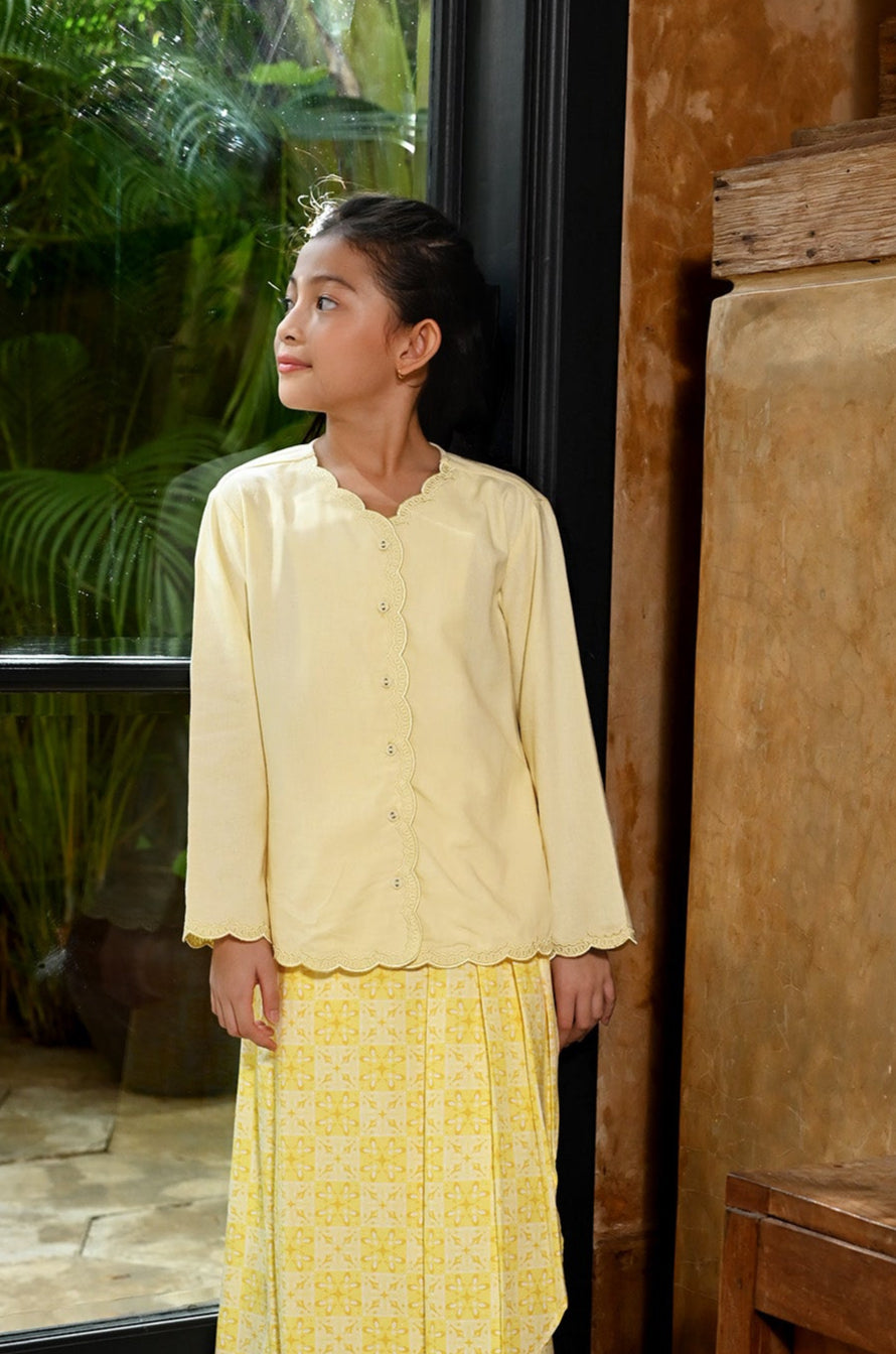 The Nusantara Collection Girl Kebaya Top with Embroidery Butter Yellow