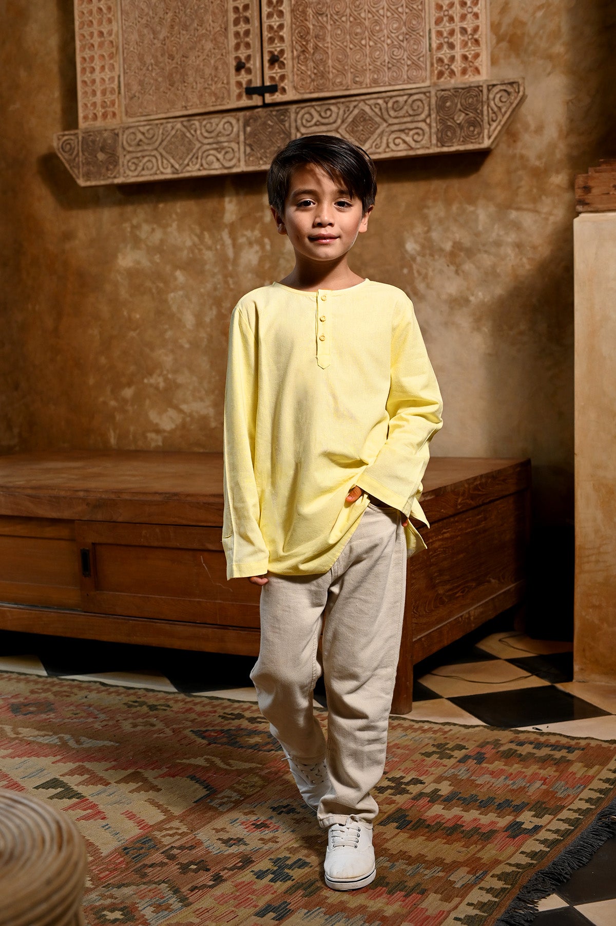 The Nusantara Collection Boy Long Sleeve Kurta Butter Yellow