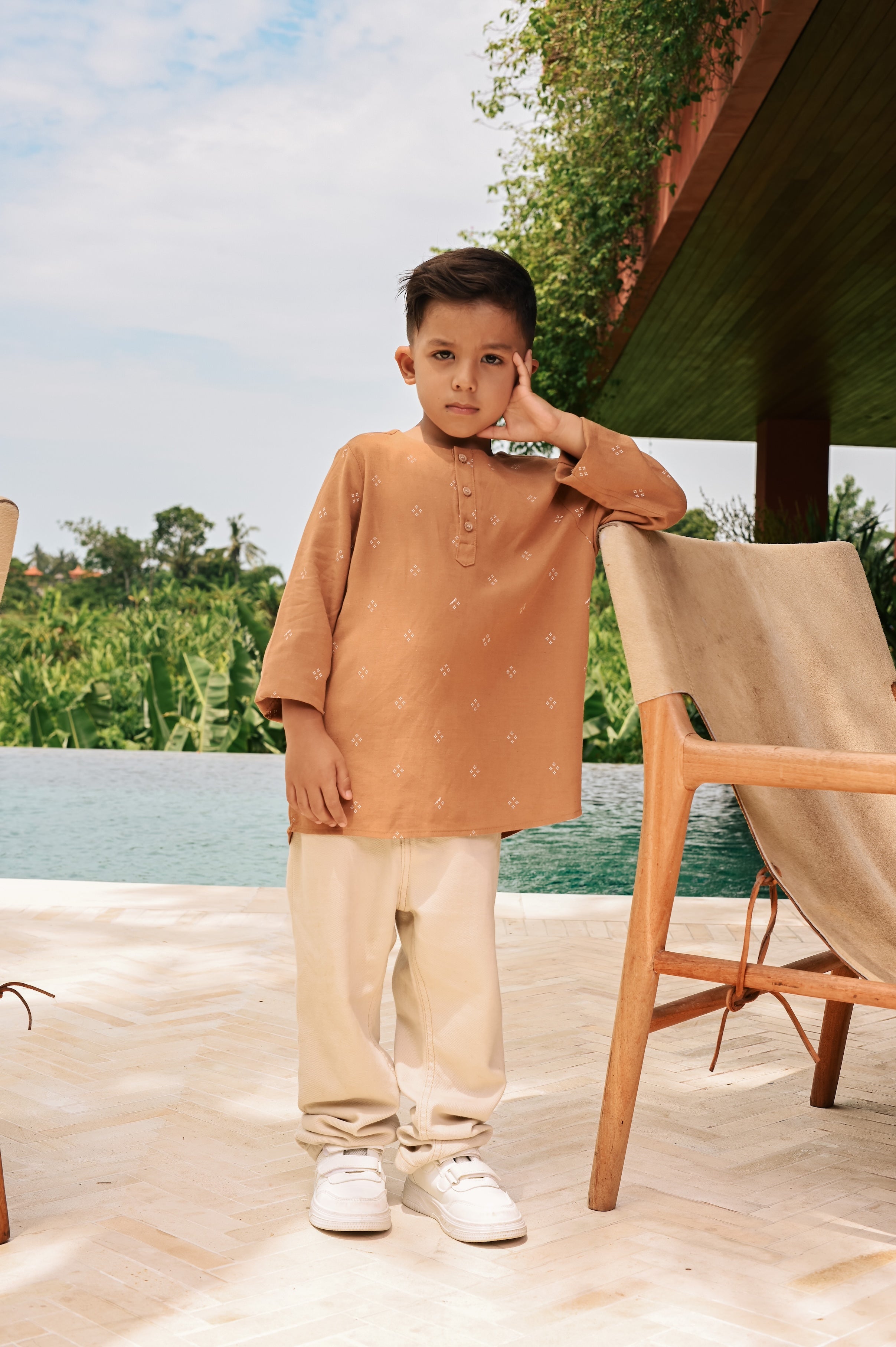 The Embun Collection Boy Kurta in Brown Diamond Print