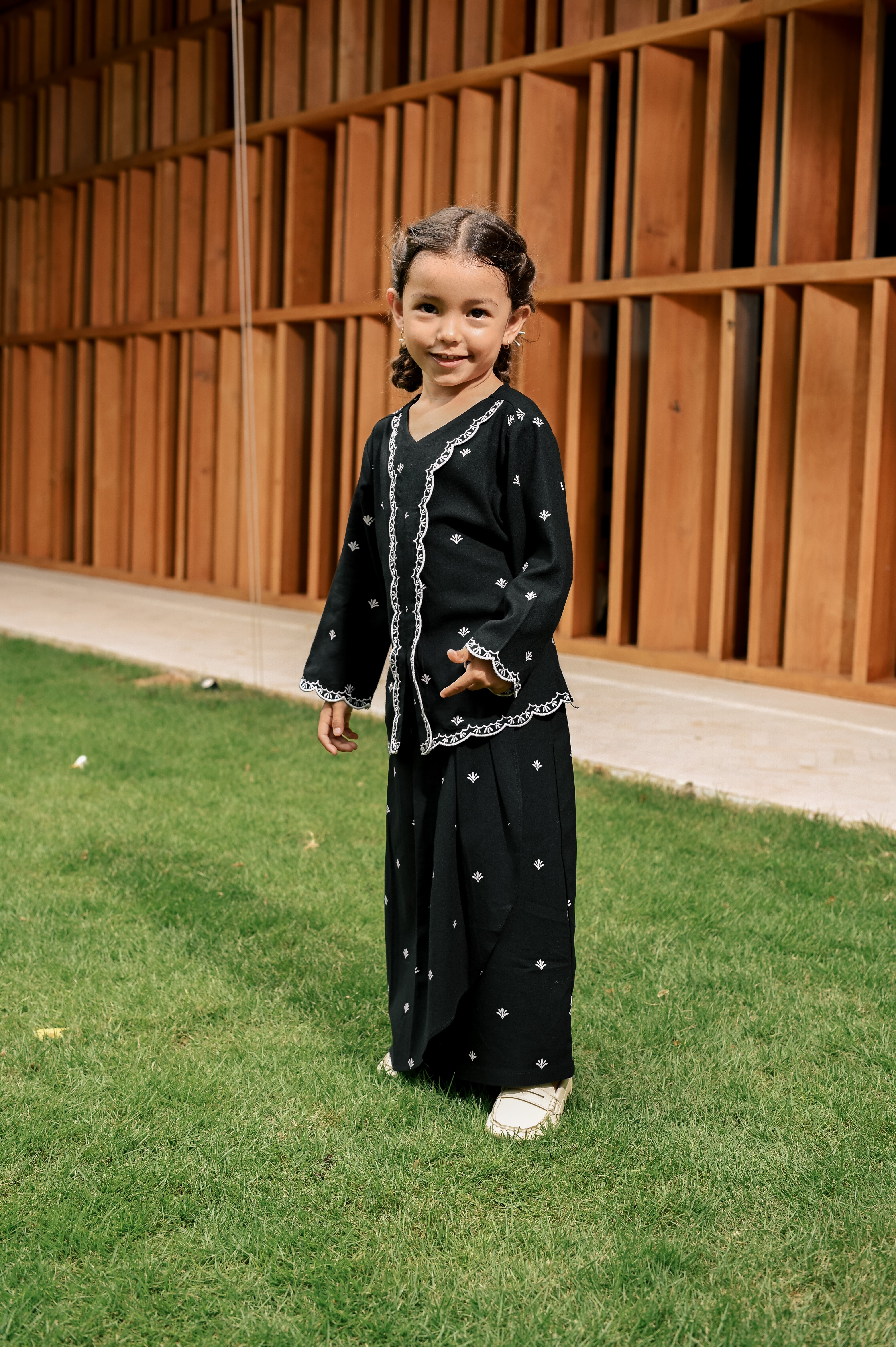 The Embun Collection Girl Instant Pareo Skirt in Black Pelita Print