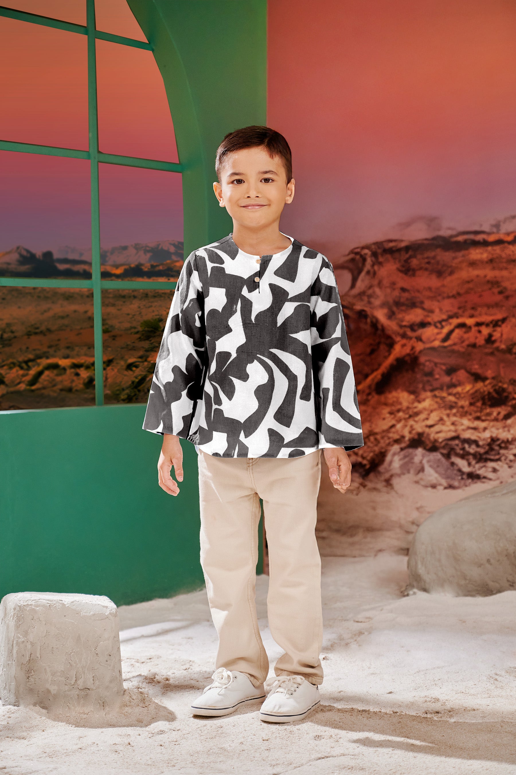 The Oasis Boy Kurta Shadow Print