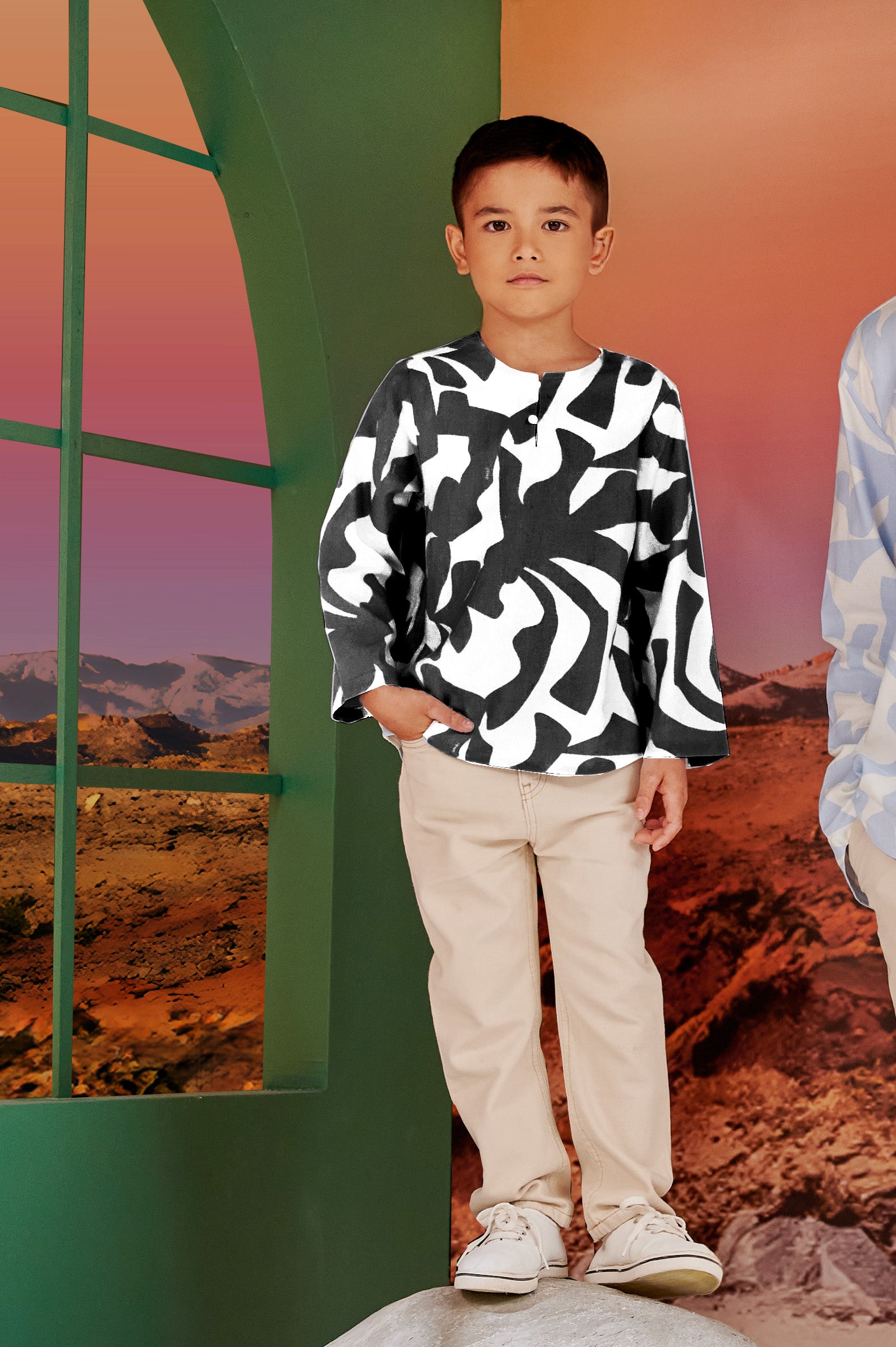 The Oasis Boy Kurta Shadow Print