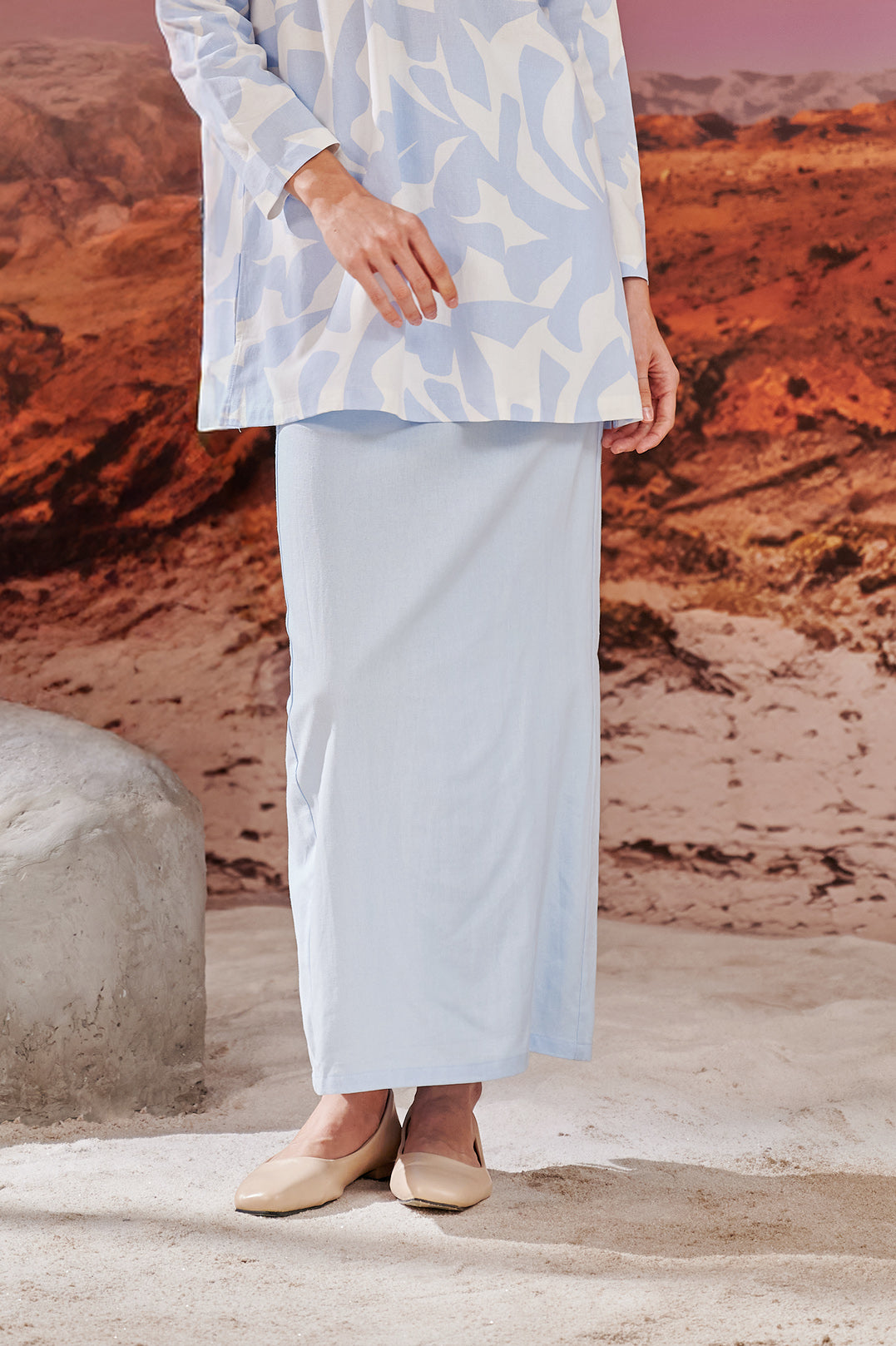 The Oasis Women Column Skirt with Back Pleats Sky Blue