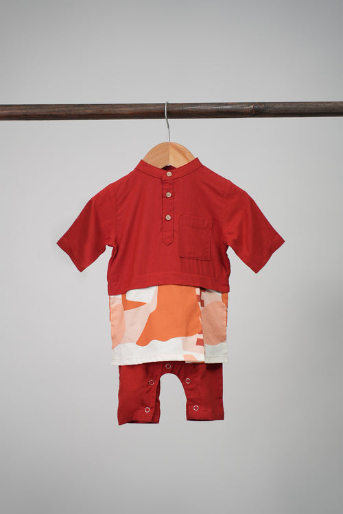 The Early Check-in Collection Baby Boy Baju Melayu 3-in-1 in Cranberry Print