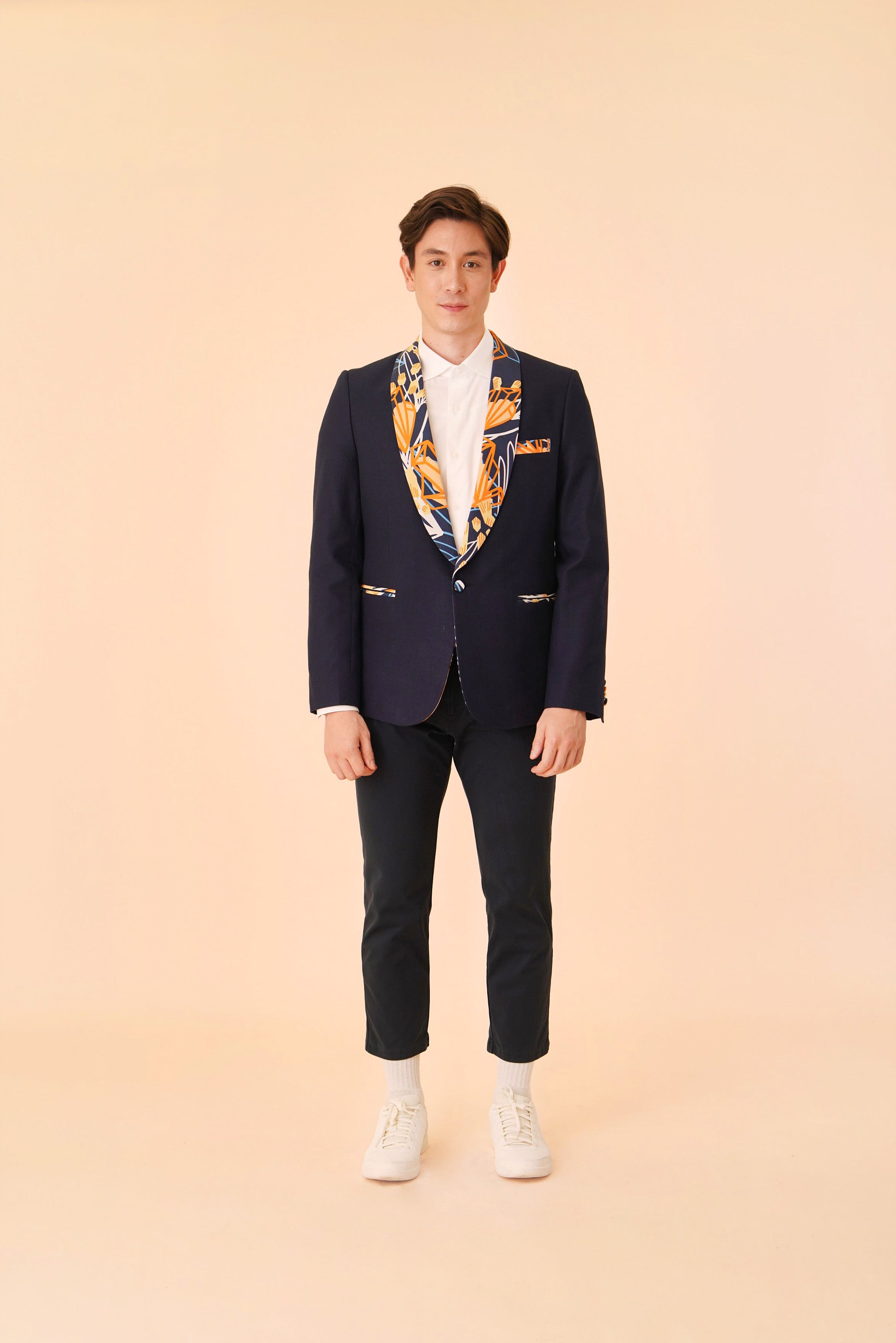 Navy Blue Blazer with Senja Print