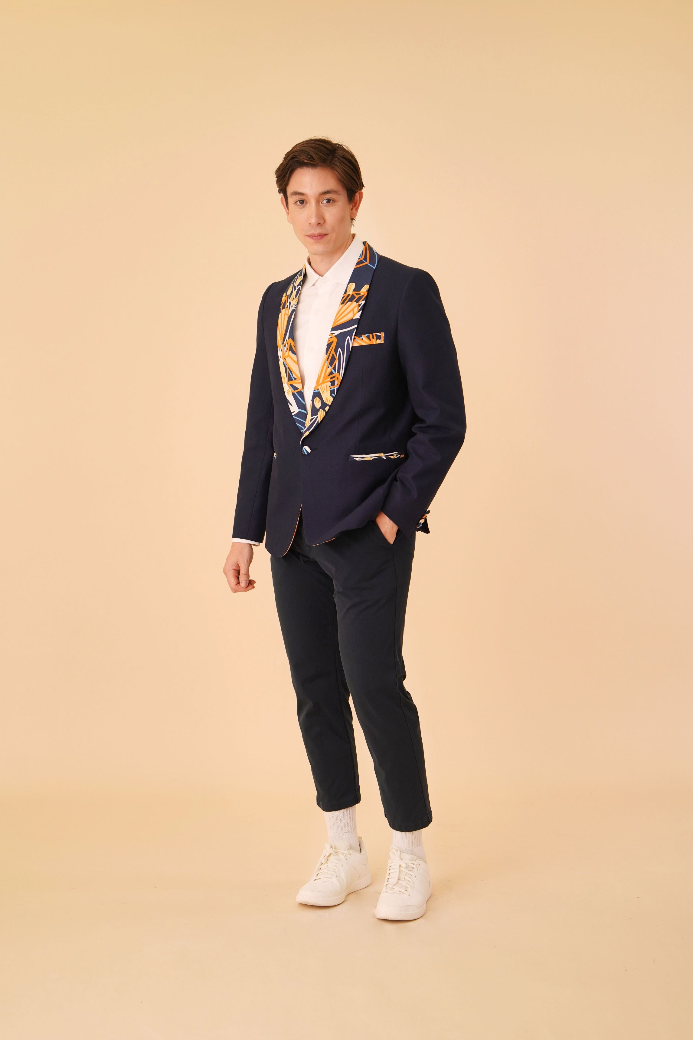 Navy Blue Blazer with Senja Print